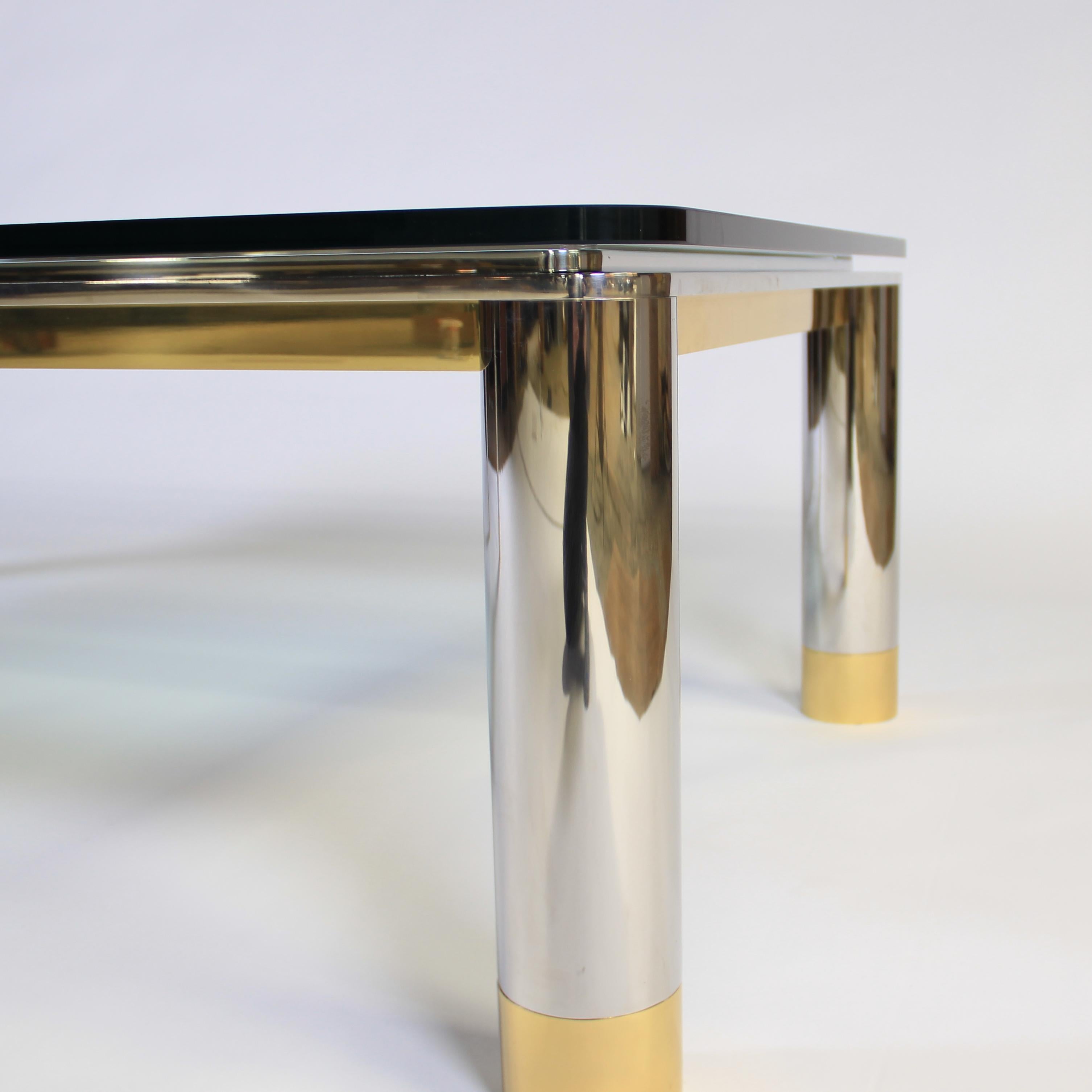 Polished Stainless Steel, Glass and Brass Coffee Table, circa 1970s In Good Condition In Brooklyn, NY