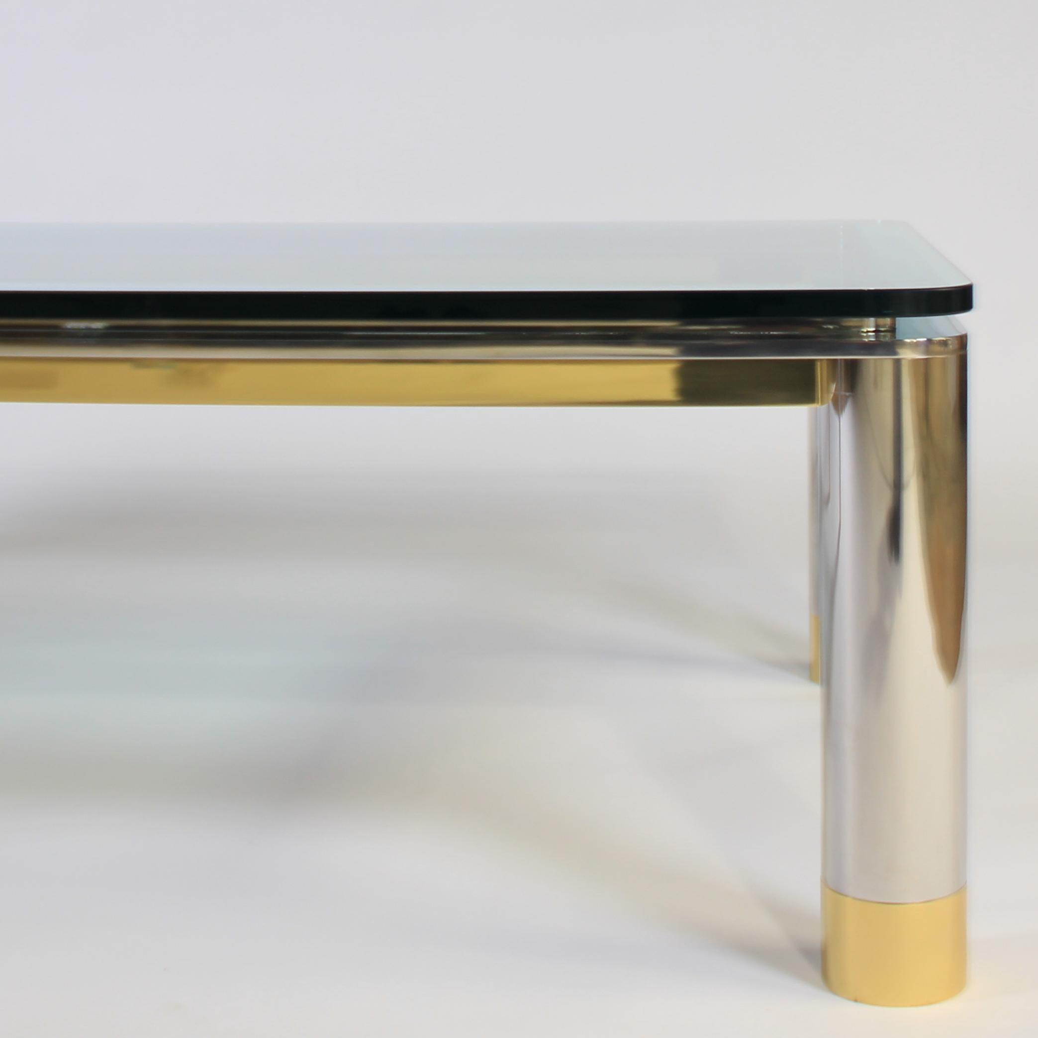 Late 20th Century Polished Stainless Steel, Glass and Brass Coffee Table, circa 1970s