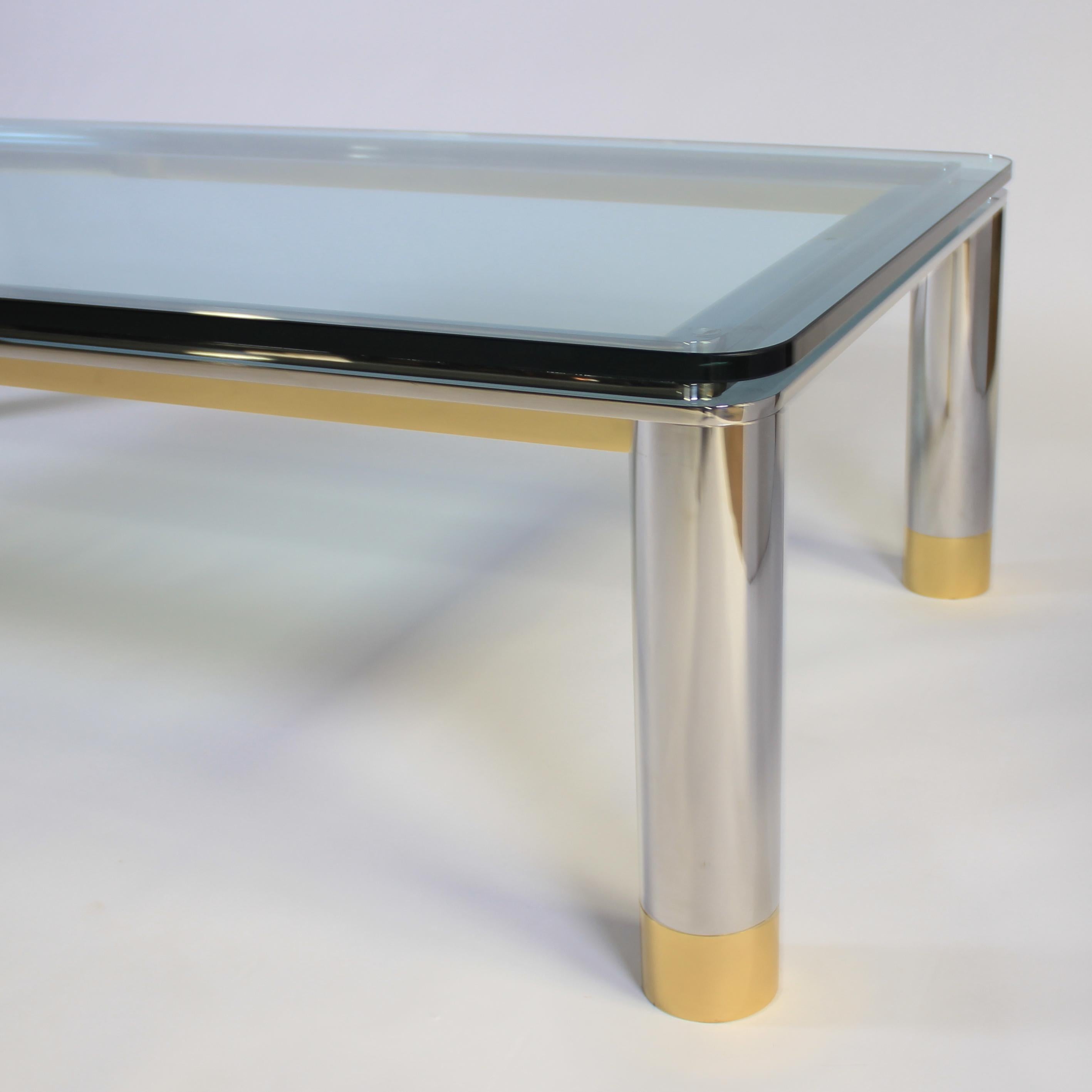Polished Stainless Steel, Glass and Brass Coffee Table, circa 1970s 1