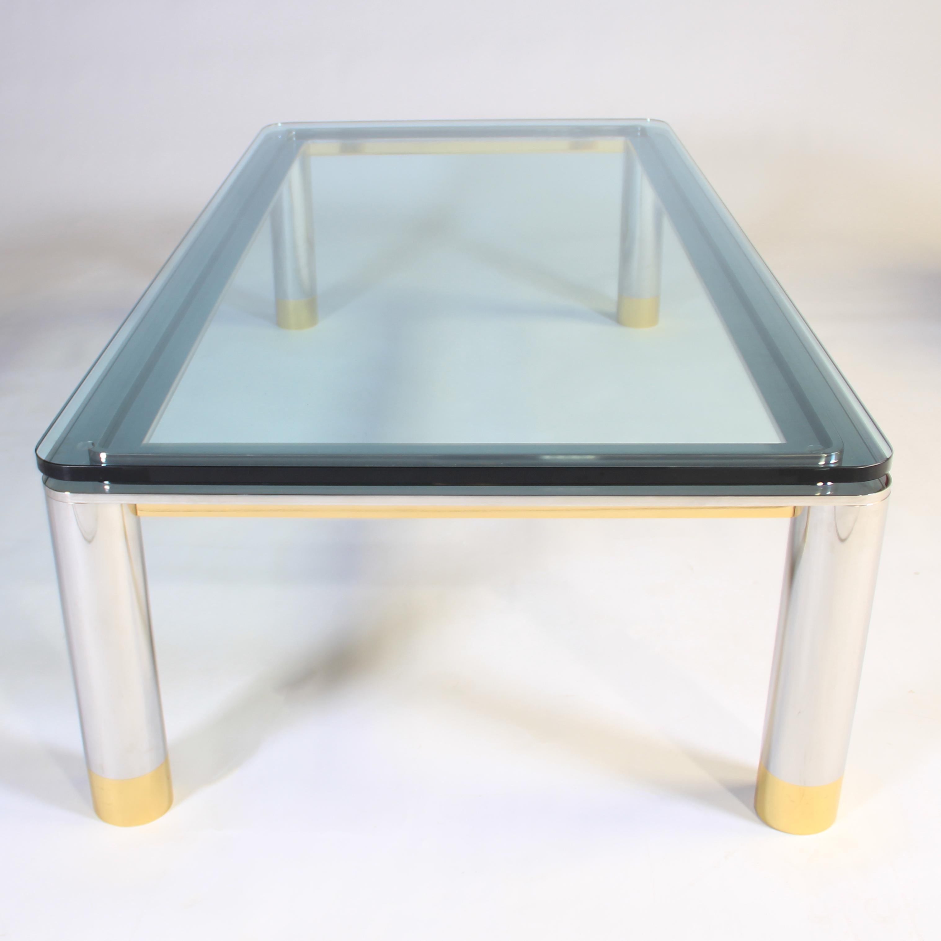 Polished Stainless Steel, Glass and Brass Coffee Table, circa 1970s 2