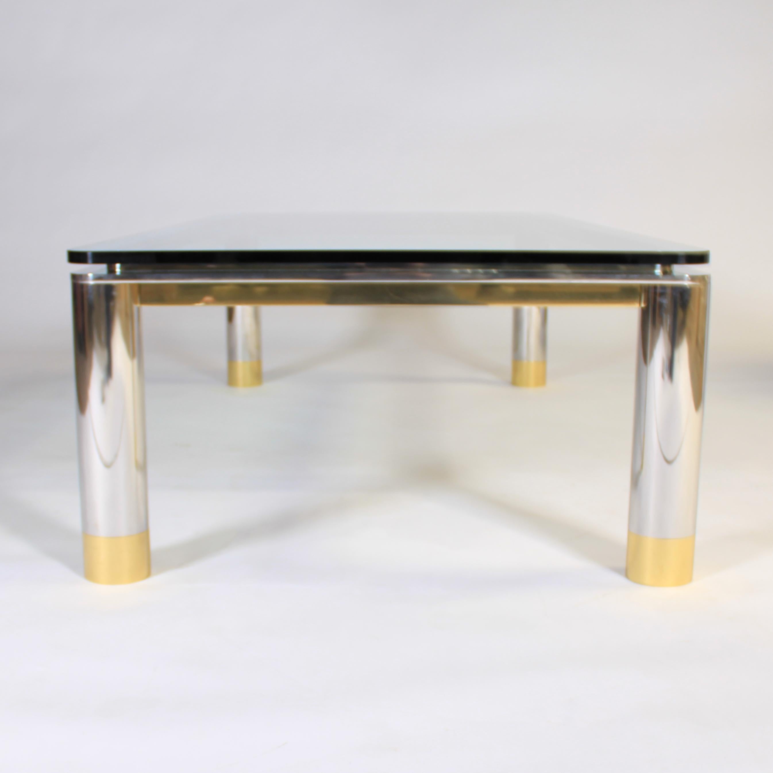 Polished Stainless Steel, Glass and Brass Coffee Table, circa 1970s 3