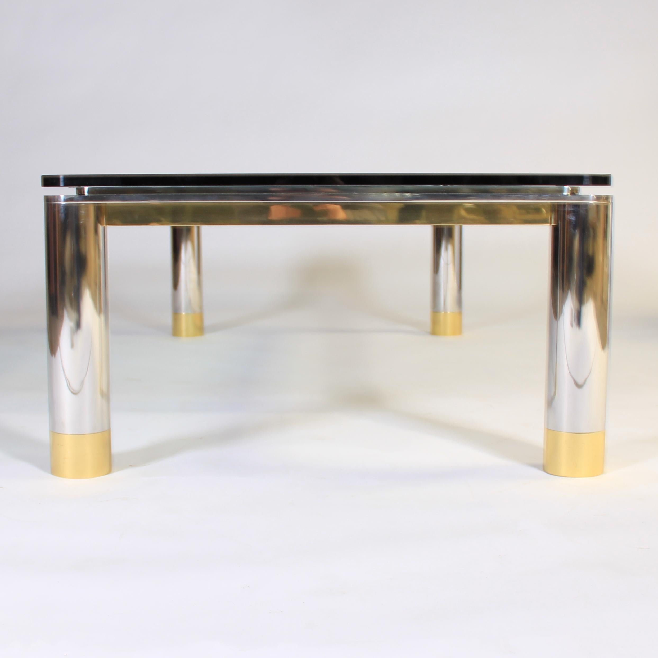 Polished Stainless Steel, Glass and Brass Coffee Table, circa 1970s 4
