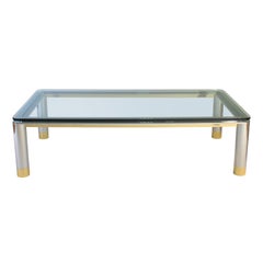 Polished Stainless Steel, Glass and Brass Coffee Table, circa 1970s