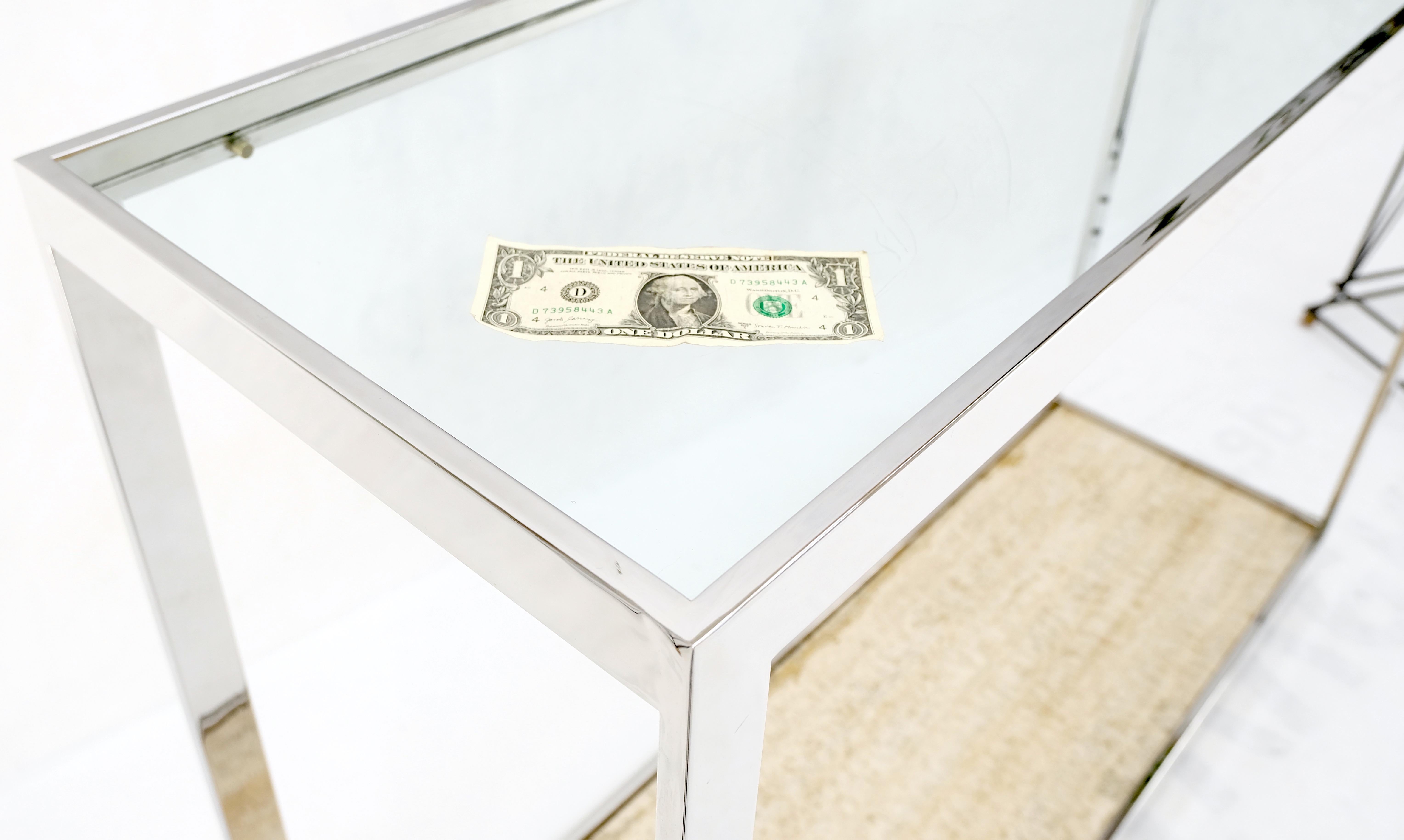 Polished Stainless Steel Glass Top Travertine Bottom Rectangle Console Table For Sale 3