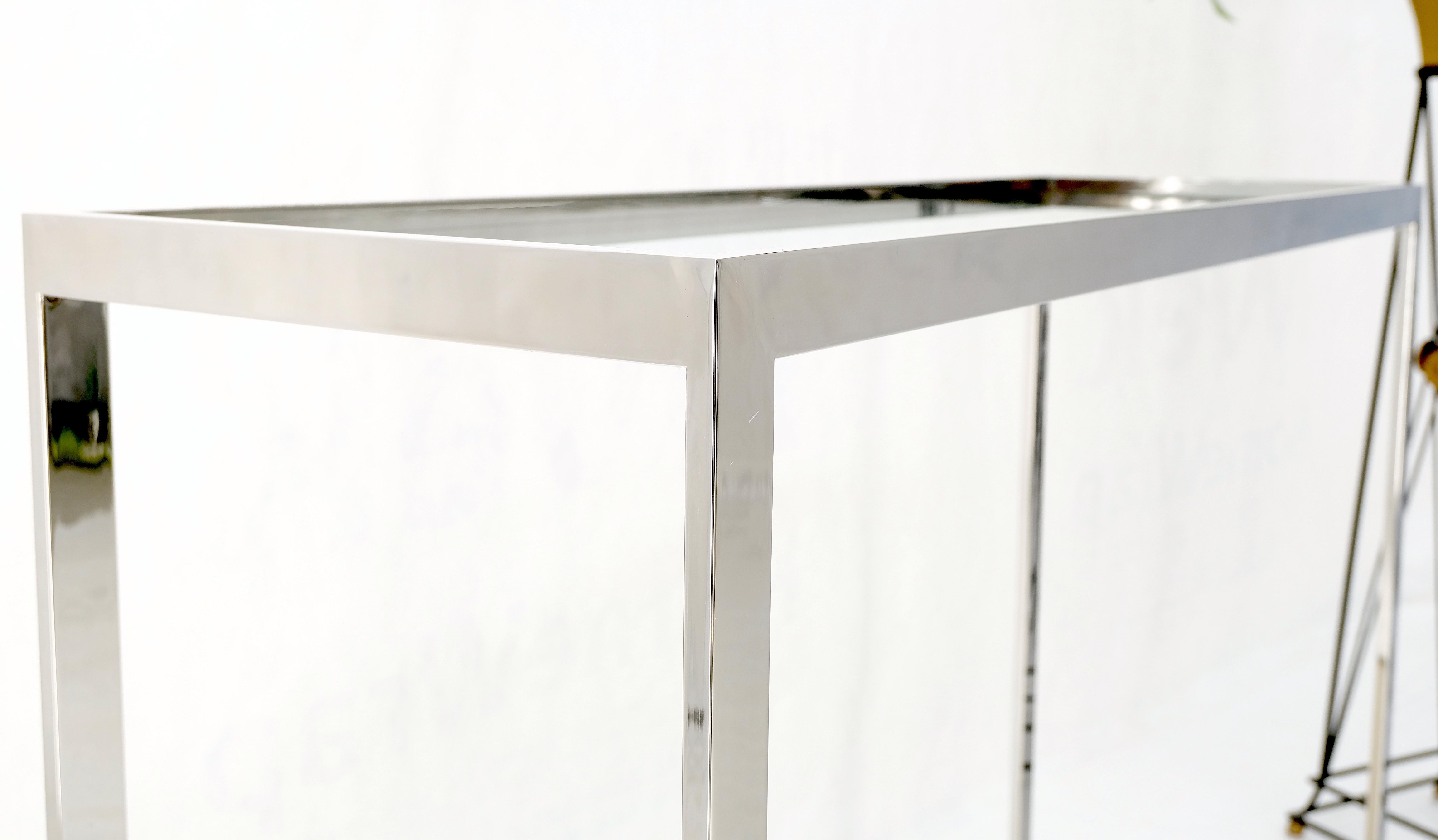 Polished Stainless Steel Glass Top Travertine Bottom Rectangle Console Table For Sale 6