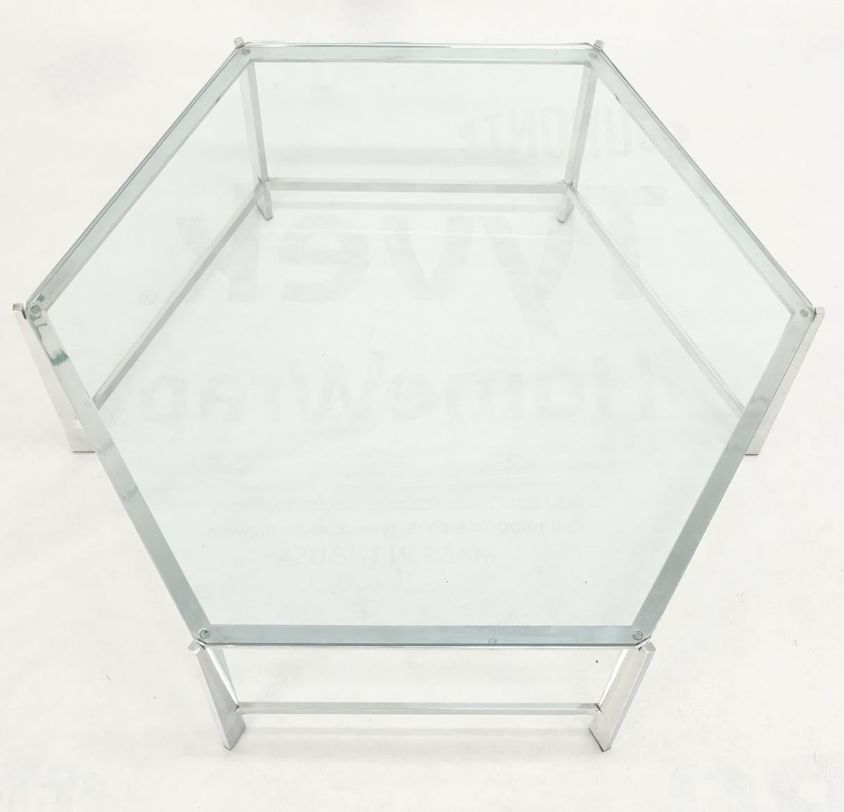 20th Century Polished Stainless Steel Hexagon Glass Top Custom Mid-Century Coffee Table For Sale