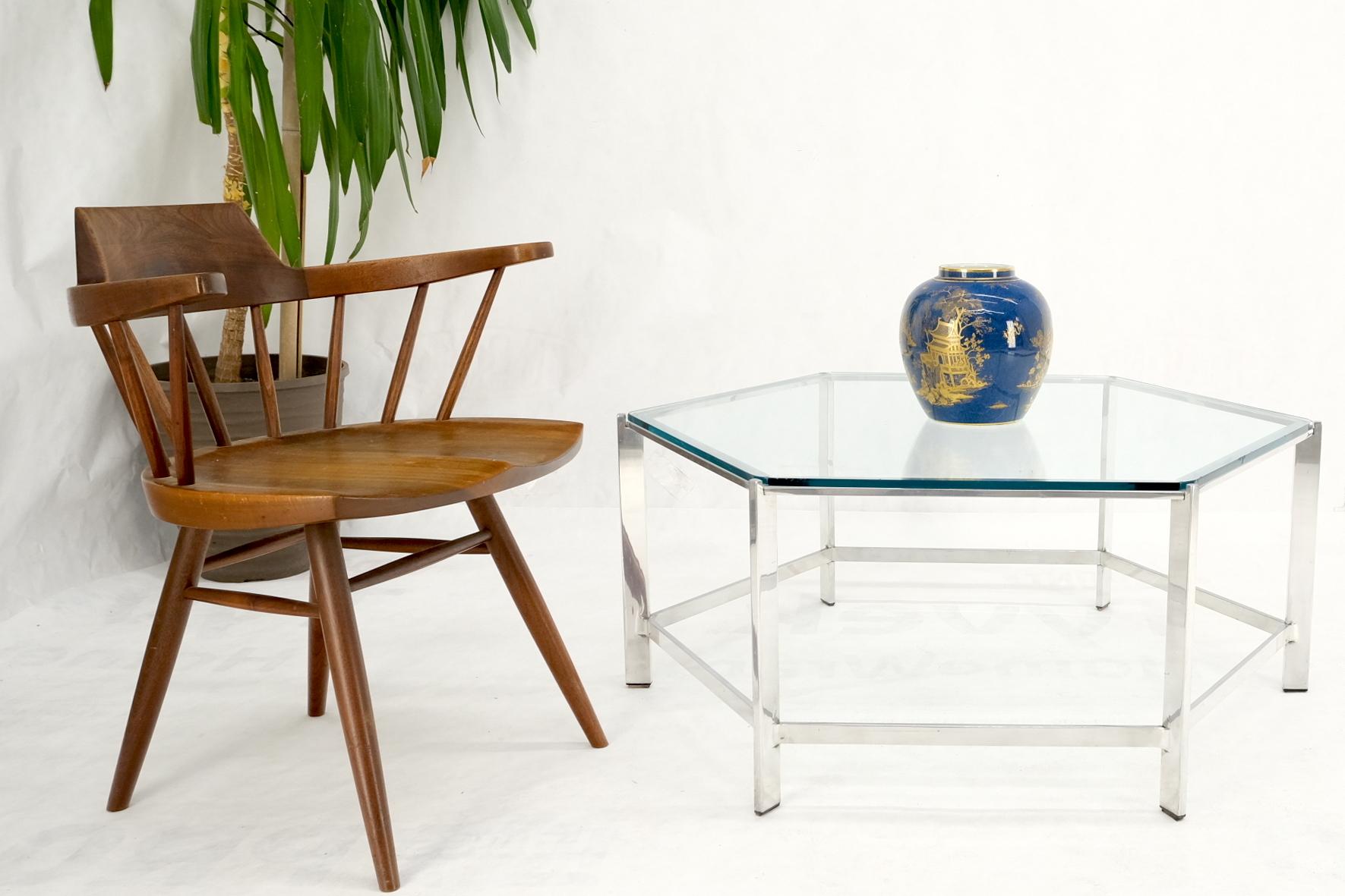 Polished Stainless Steel Hexagon Glass Top Custom Mid-Century Coffee Table For Sale 1