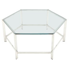 Polished Stainless Steel Hexagon Glass Top Custom Mid-Century Coffee Table