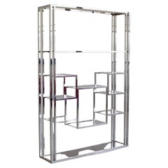 Polished Stainless Steel Library/ Room Divider by Willy Rizzo, Signed