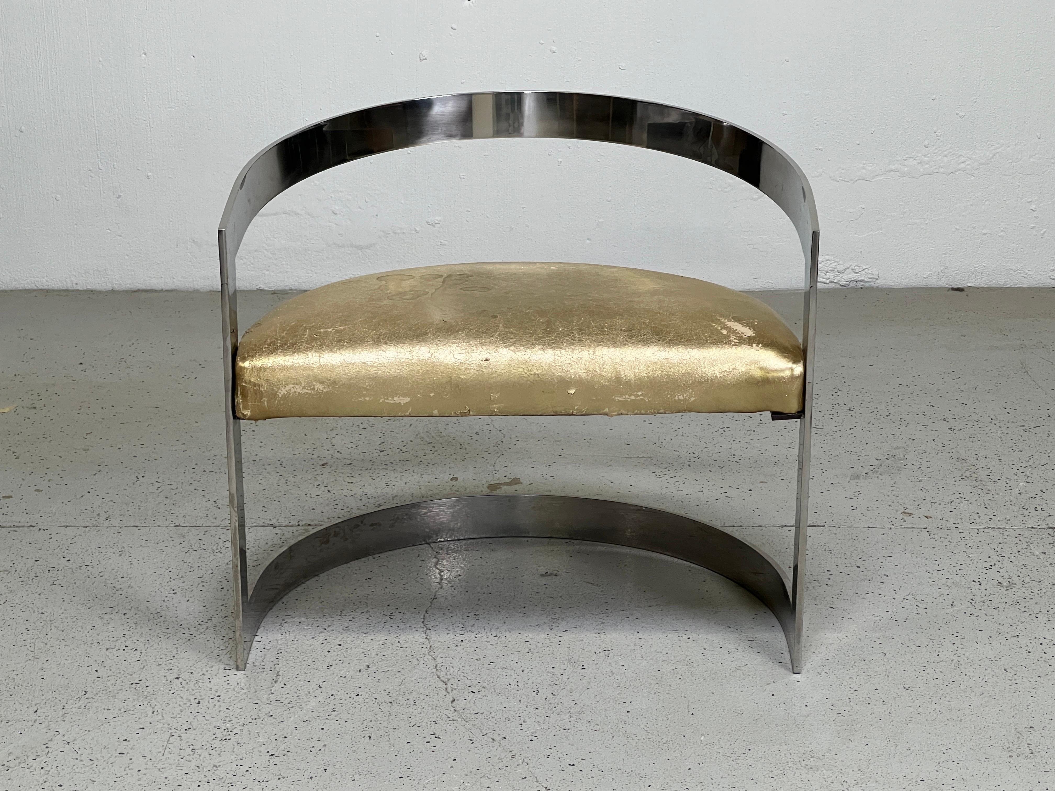 Polished Stainless Steel Lounge Chair Attributed to Karl Springer In Good Condition For Sale In Dallas, TX