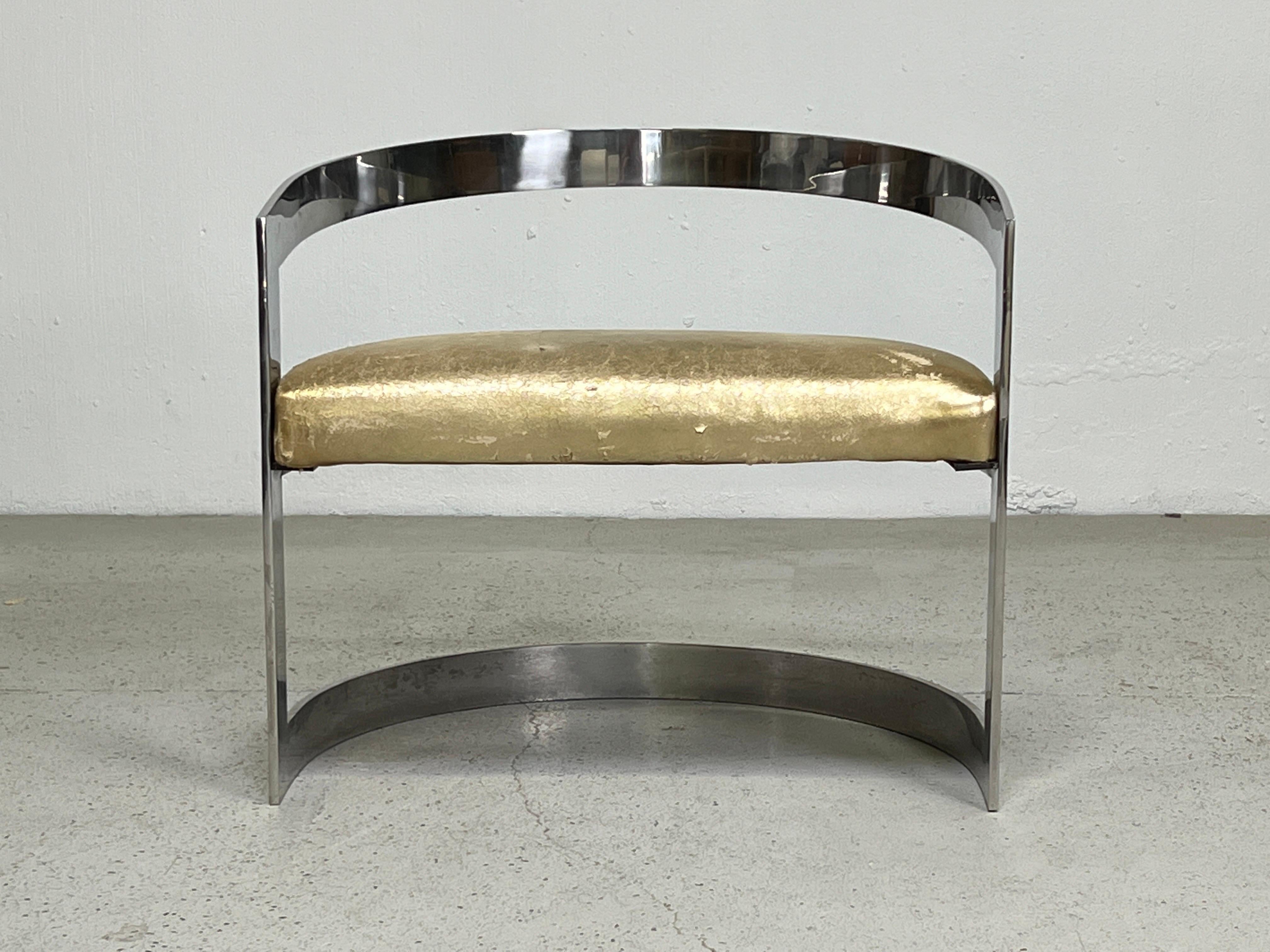 Late 20th Century Polished Stainless Steel Lounge Chair Attributed to Karl Springer For Sale