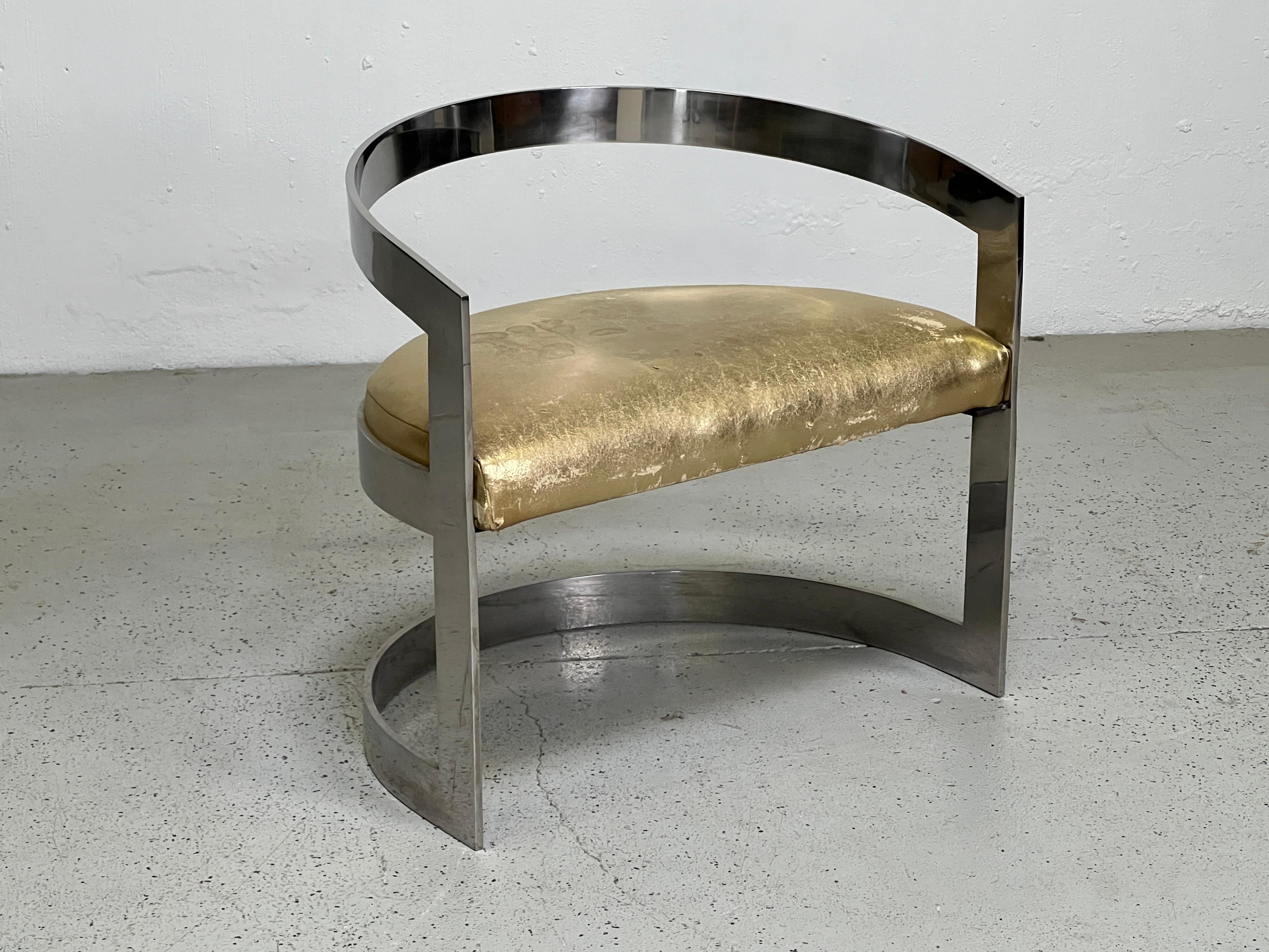 Polished Stainless Steel Lounge Chair Attributed to Karl Springer For Sale 1
