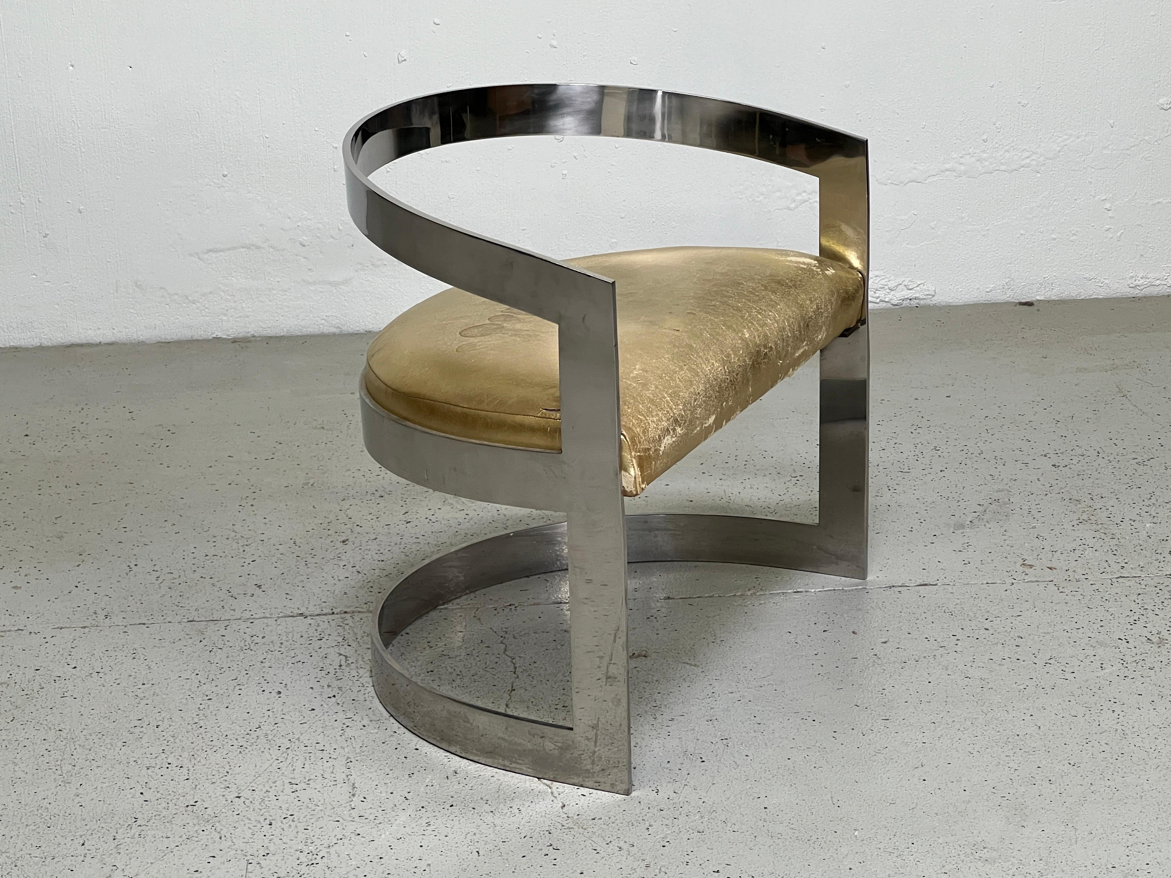 Polished Stainless Steel Lounge Chair Attributed to Karl Springer For Sale 2