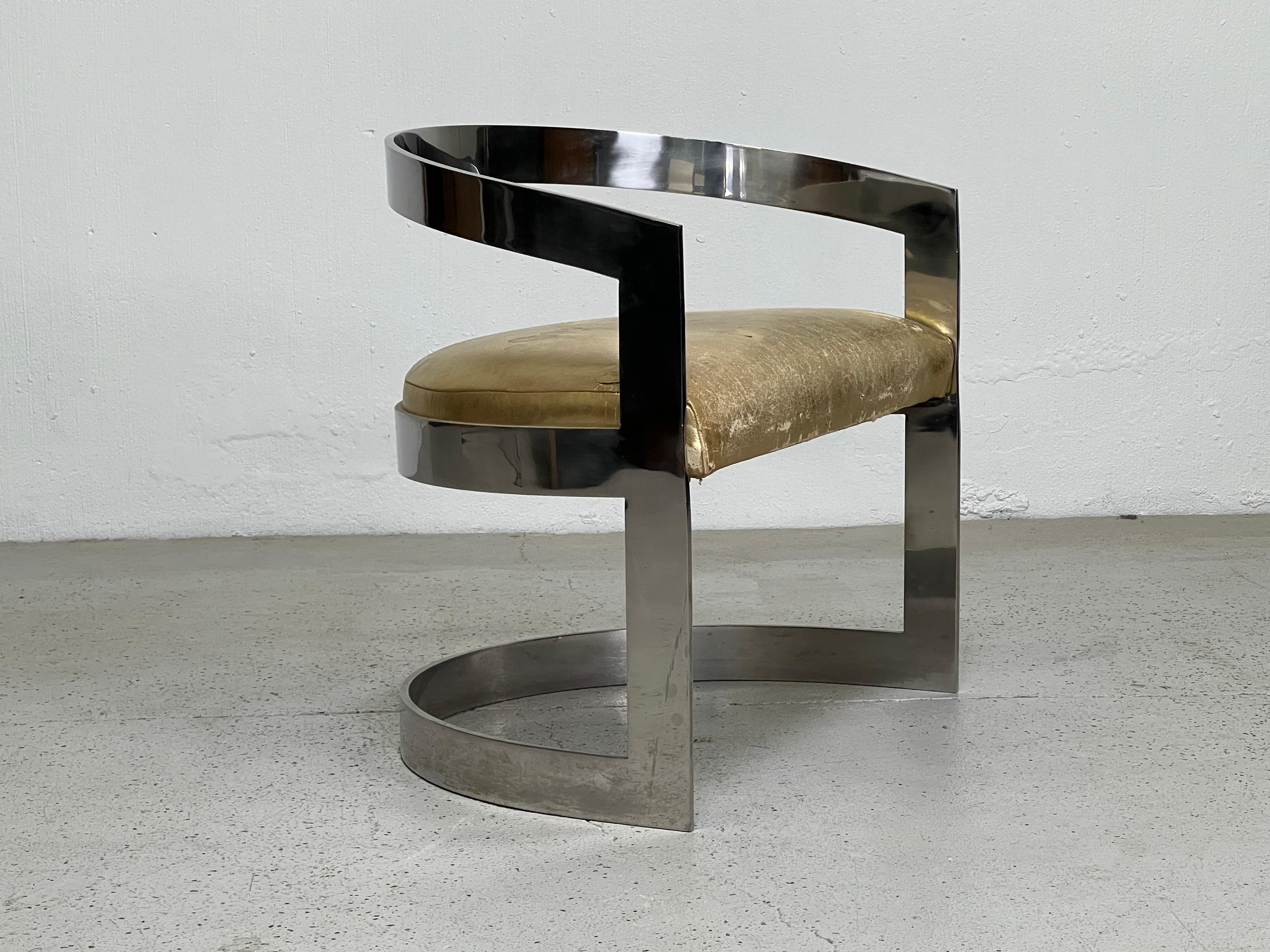 Polished Stainless Steel Lounge Chair Attributed to Karl Springer For Sale 3