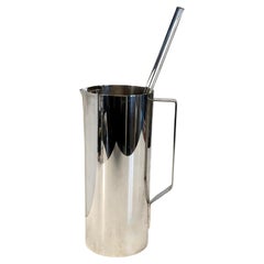 Polished Stainless Steel Mid Century Cocktail or Martini Pitcher and Stir Stick
