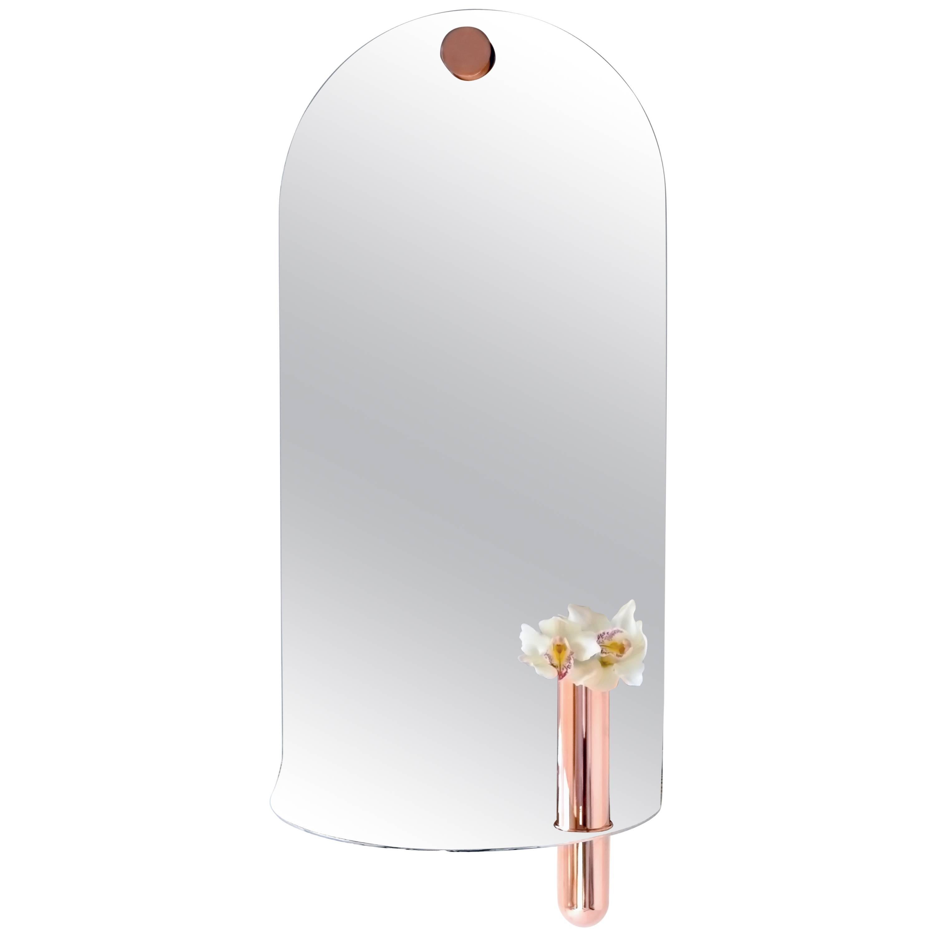 Polished Stainless Steel Mirror with Brushed Brass Vase by Birnam Wood Studio For Sale 3