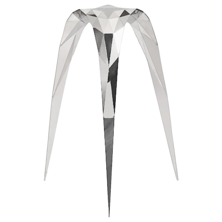 Polished Stainless Steel Triangle Stool/Side Chair by Zhoujie Zhang