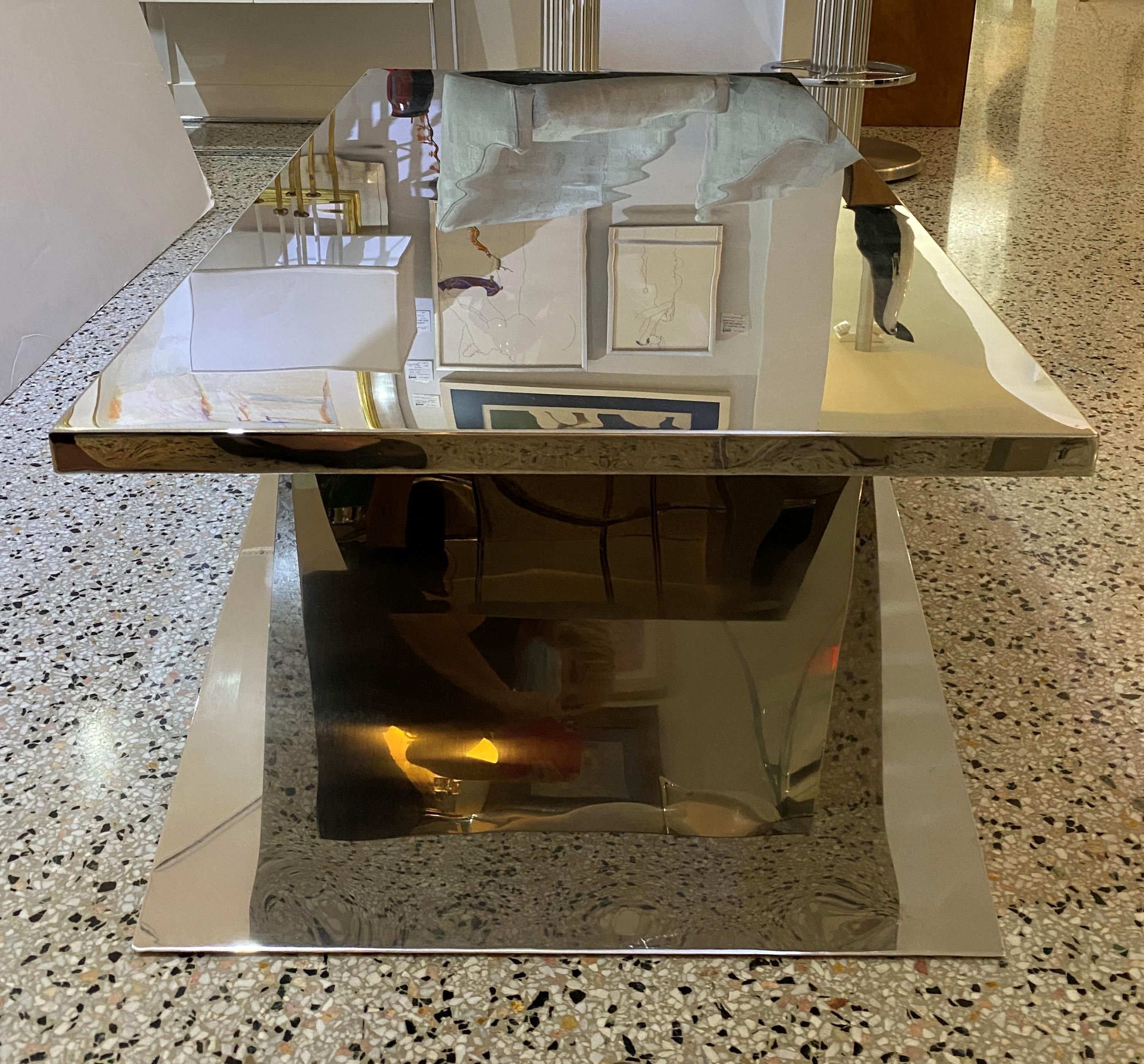 Polished Stainless Steel X-Form Cocktail Table In Good Condition In West Palm Beach, FL