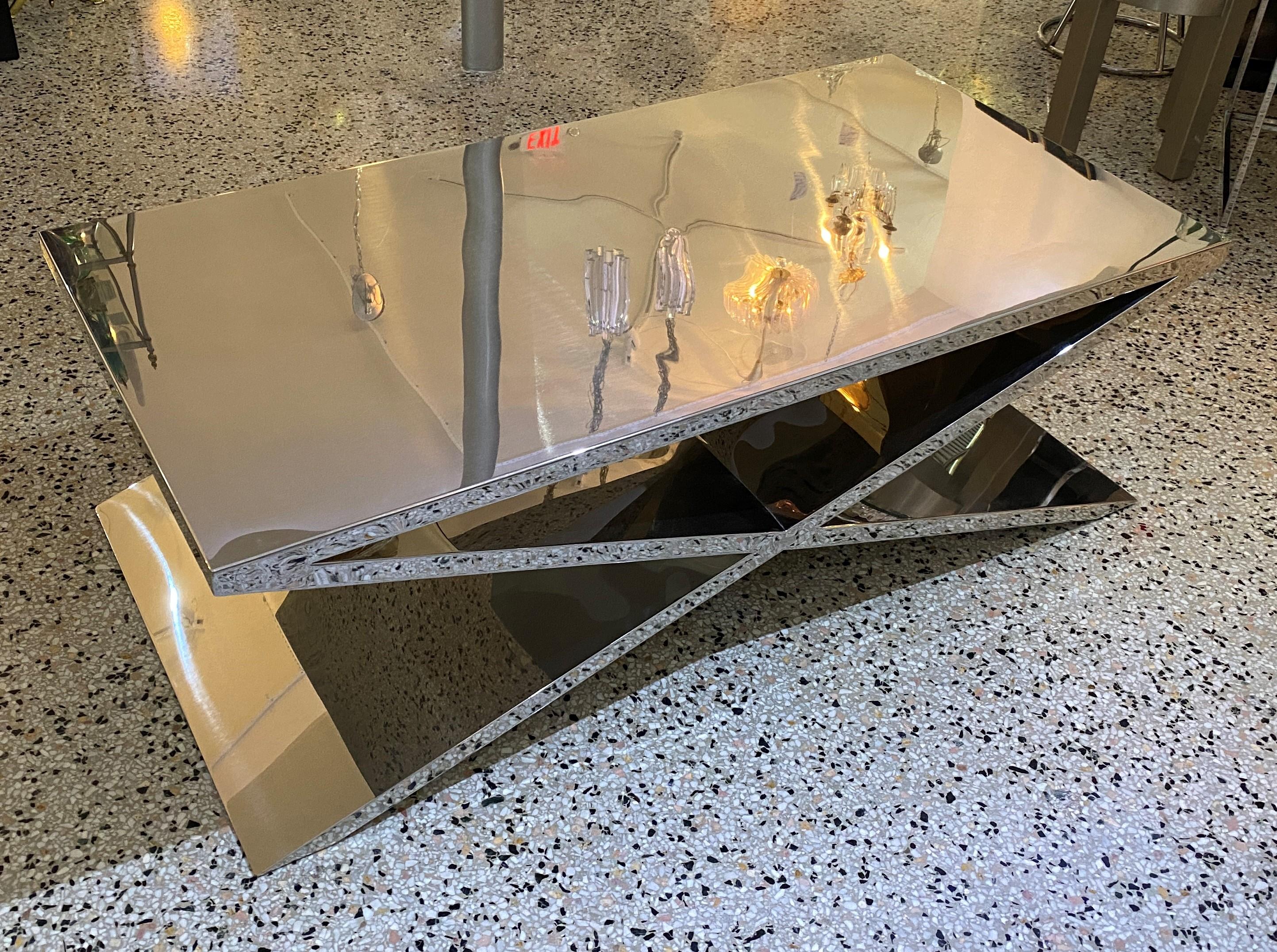 Polished Stainless Steel X-Form Cocktail Table 1