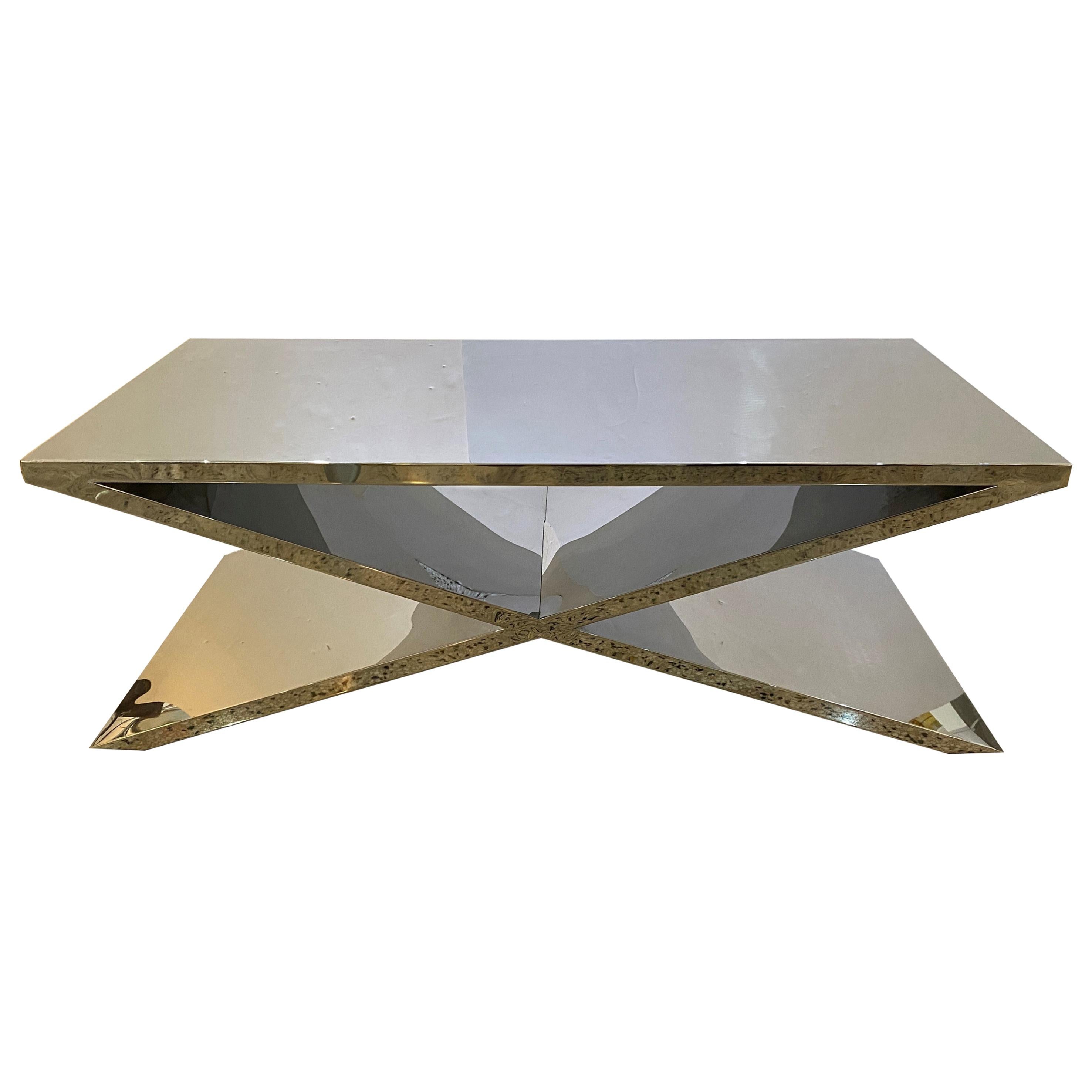 Polished Stainless Steel X-Form Cocktail Table