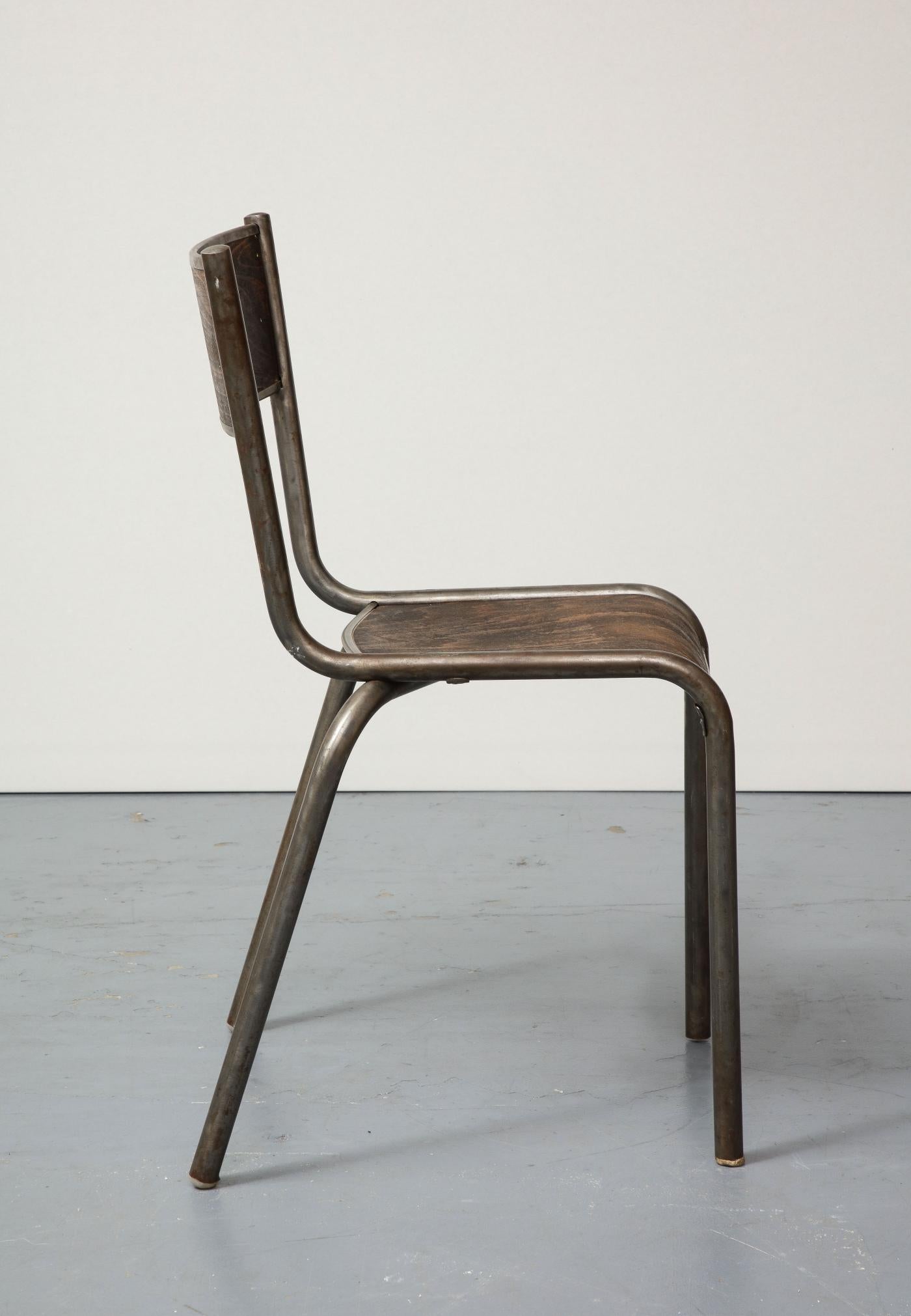 French Polished Steel and Bentwood Chair, circa 1940 For Sale