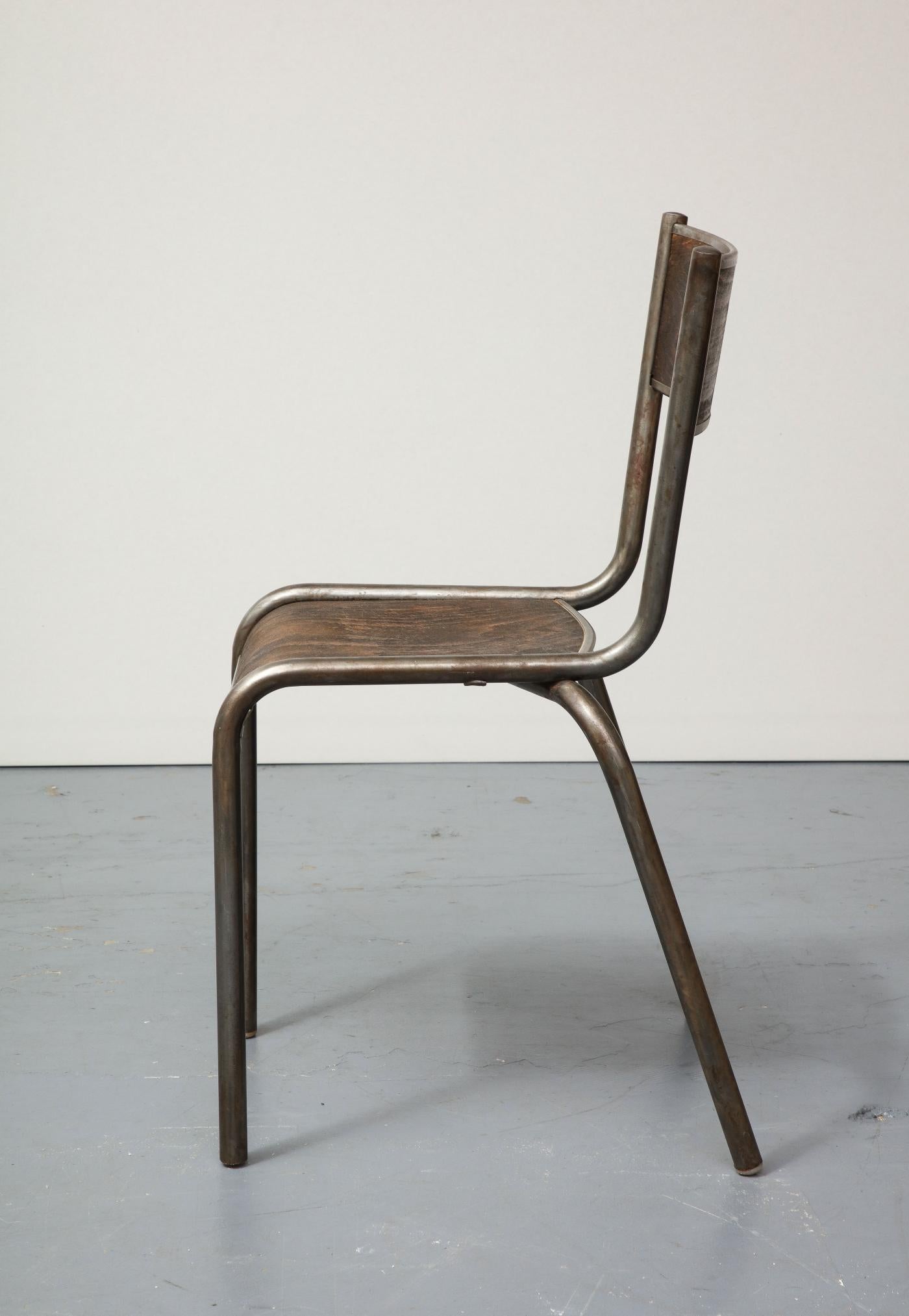 Patinated Polished Steel and Bentwood Chair, circa 1940 For Sale
