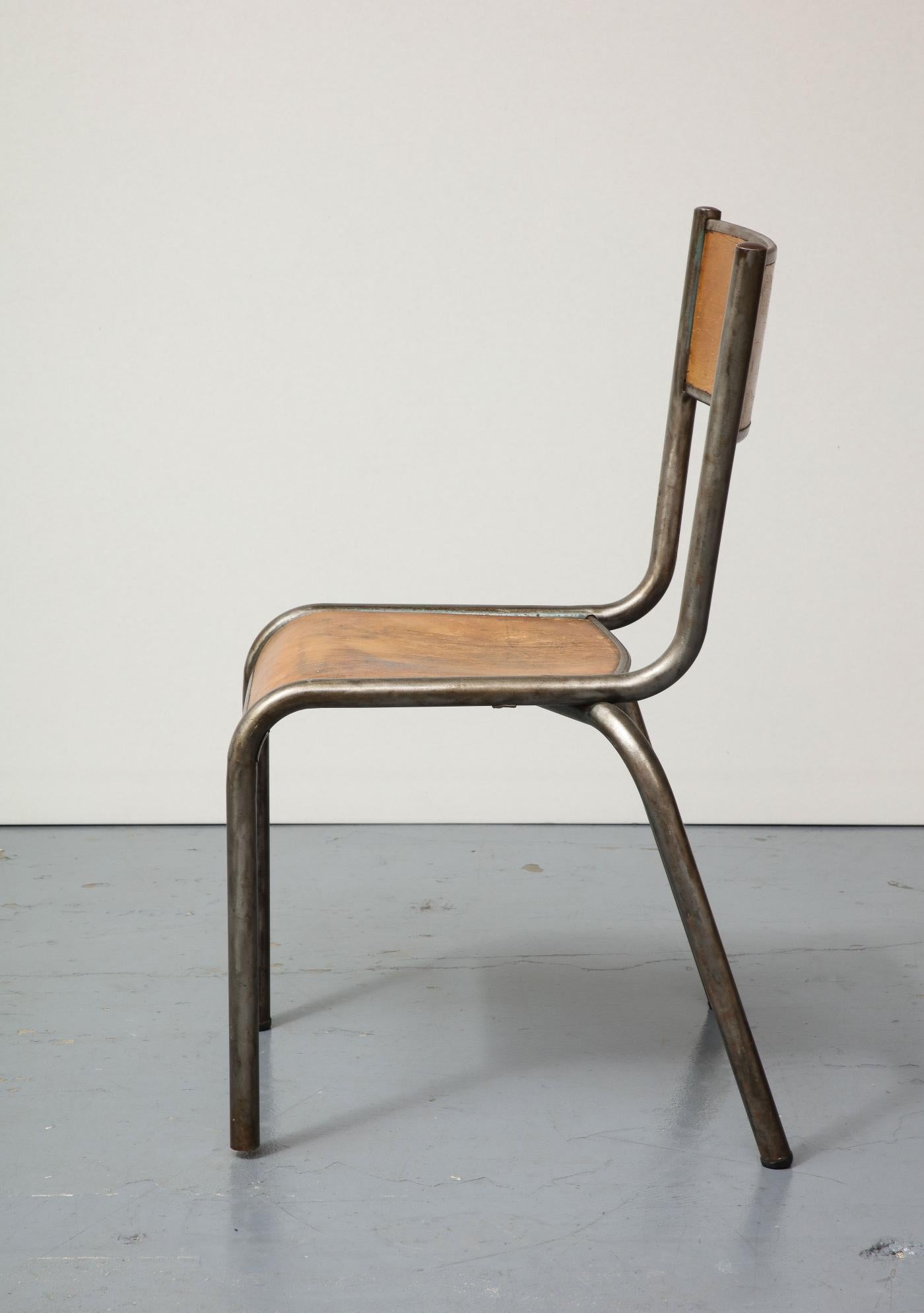 Patinated Polished Steel and Bentwood Chair, circa 1940 For Sale