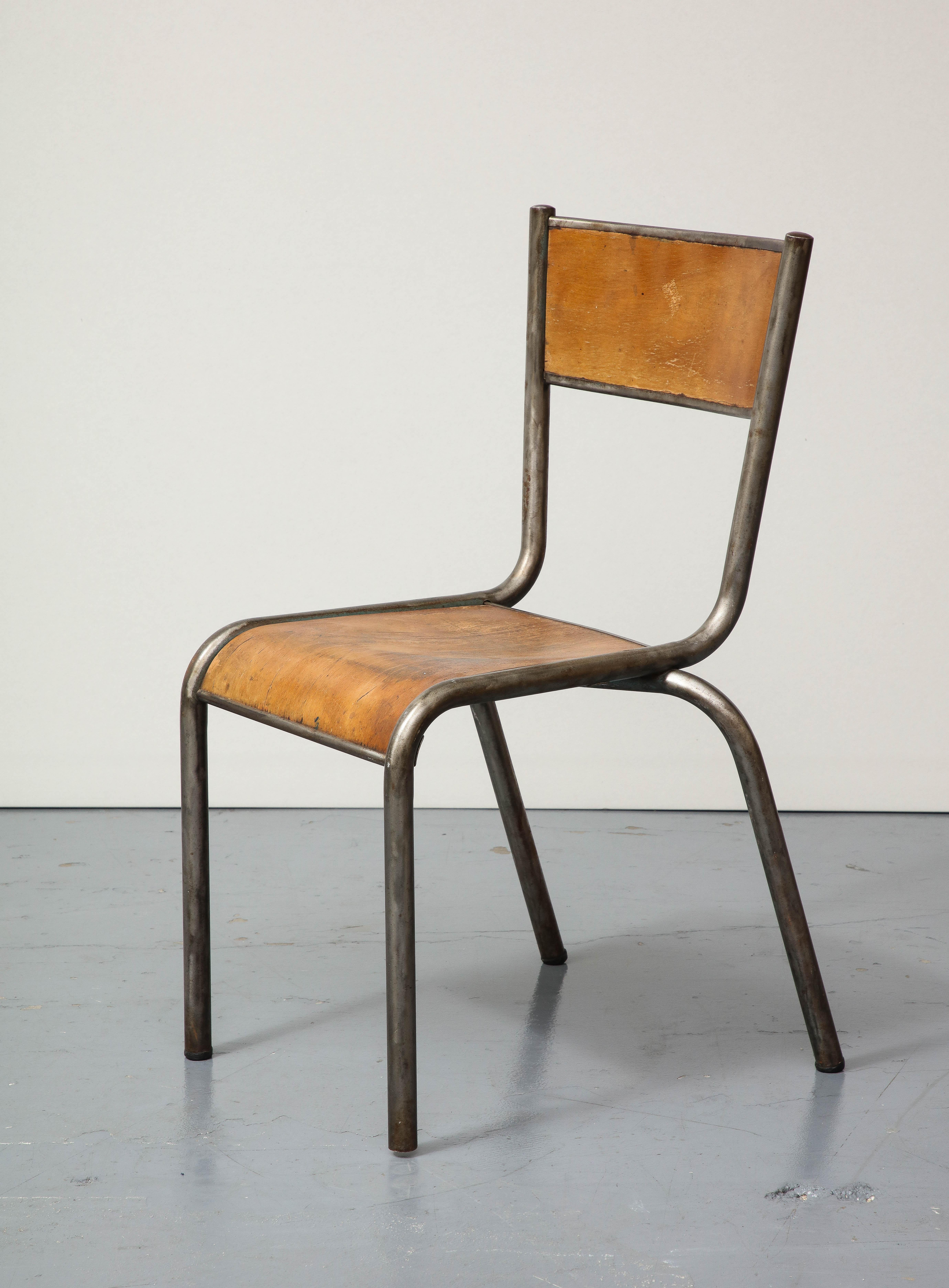 French Polished Steel and Bentwood Chair, France, c. 1940 For Sale