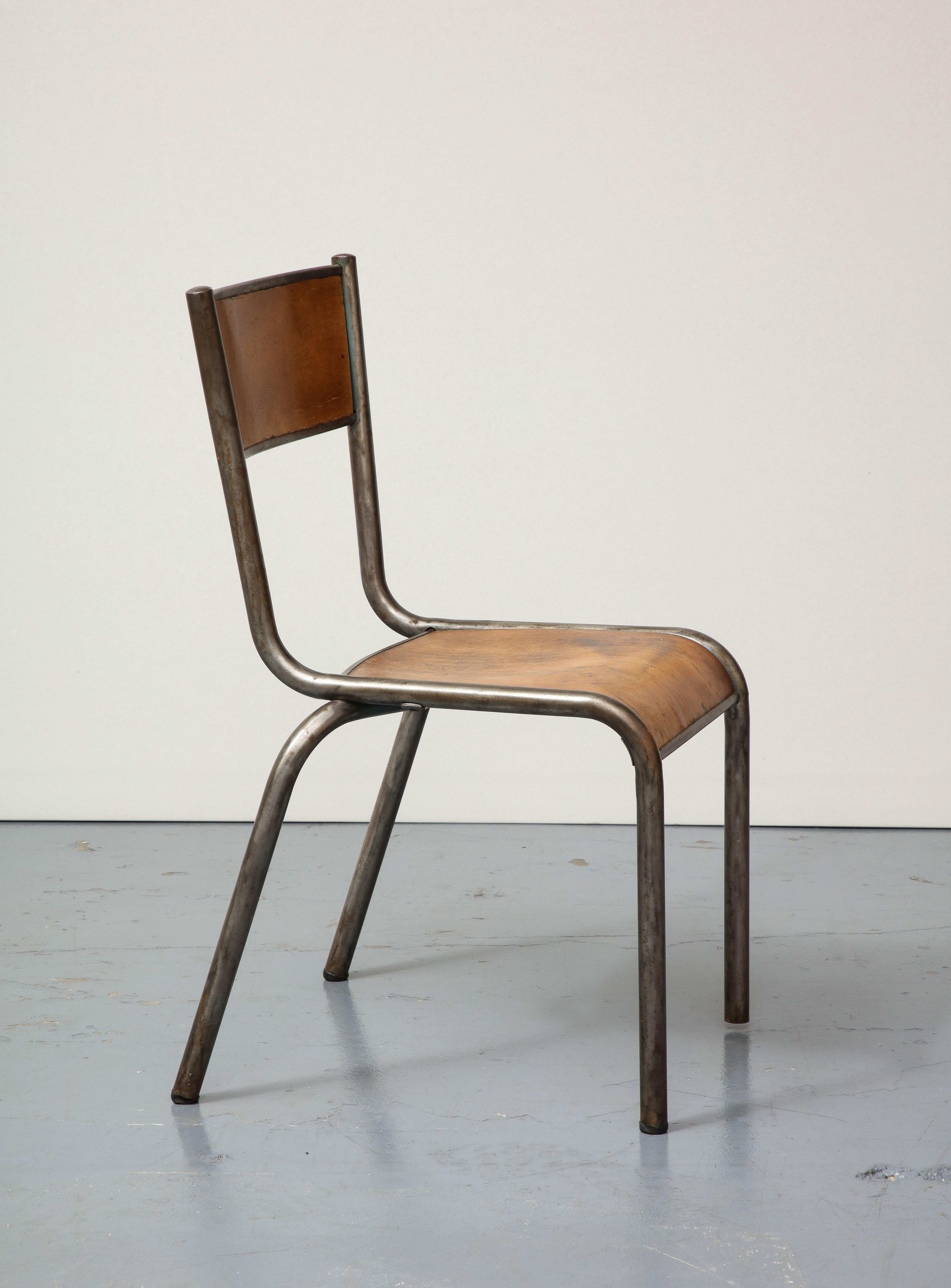 Mid-20th Century Polished Steel and Bentwood Chair, France, c. 1940 For Sale