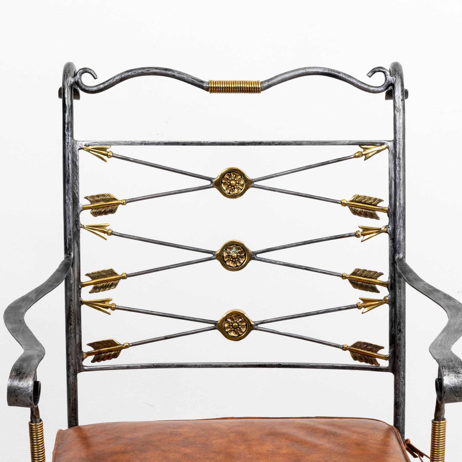 Polished Steel and Brass Armchair 4