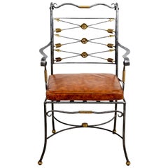 Vintage Polished Steel and Brass Armchair