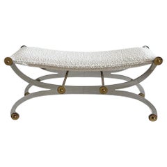 Polished Steel and Brass Curule Swag Bench, 1970s