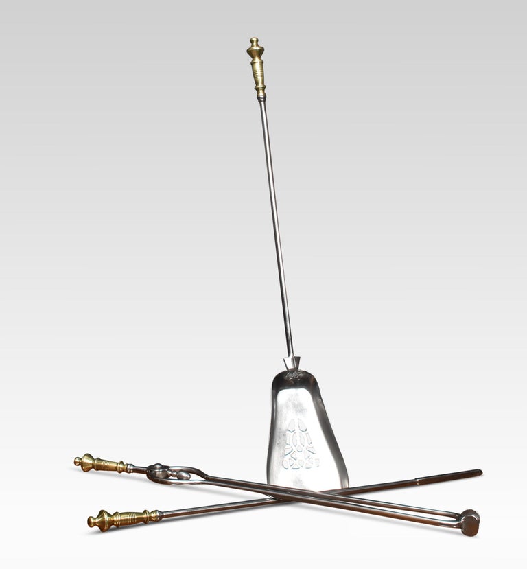 Polished Steel and Brass Triple Companion Fire Tools For Sale at 1stDibs