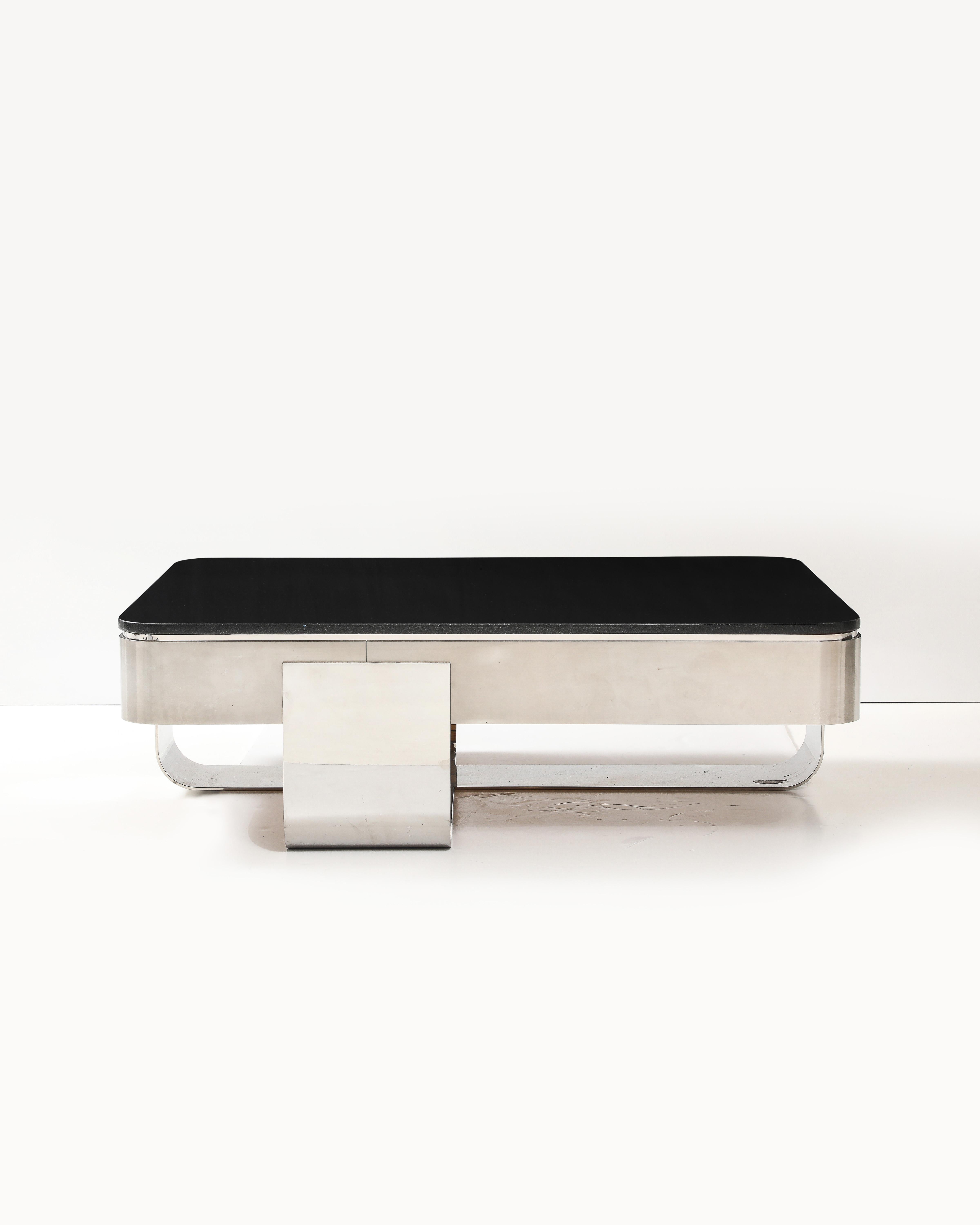 Polished Steel and Granite Coffee Table by Uira Grayboff for Brueton, USA For Sale 4