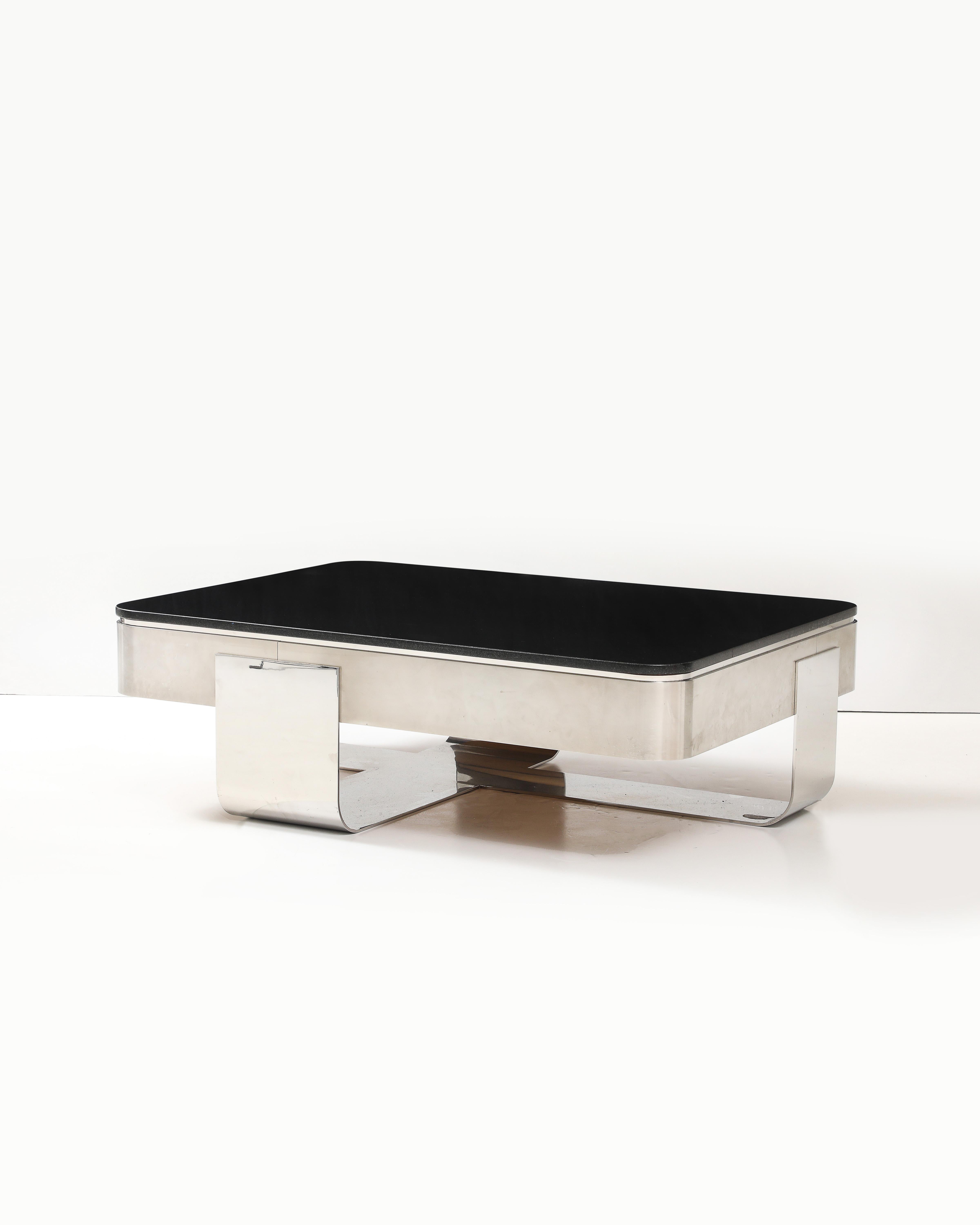 Polished Steel and Granite Coffee Table by Uira Grayboff for Brueton, USA For Sale 5