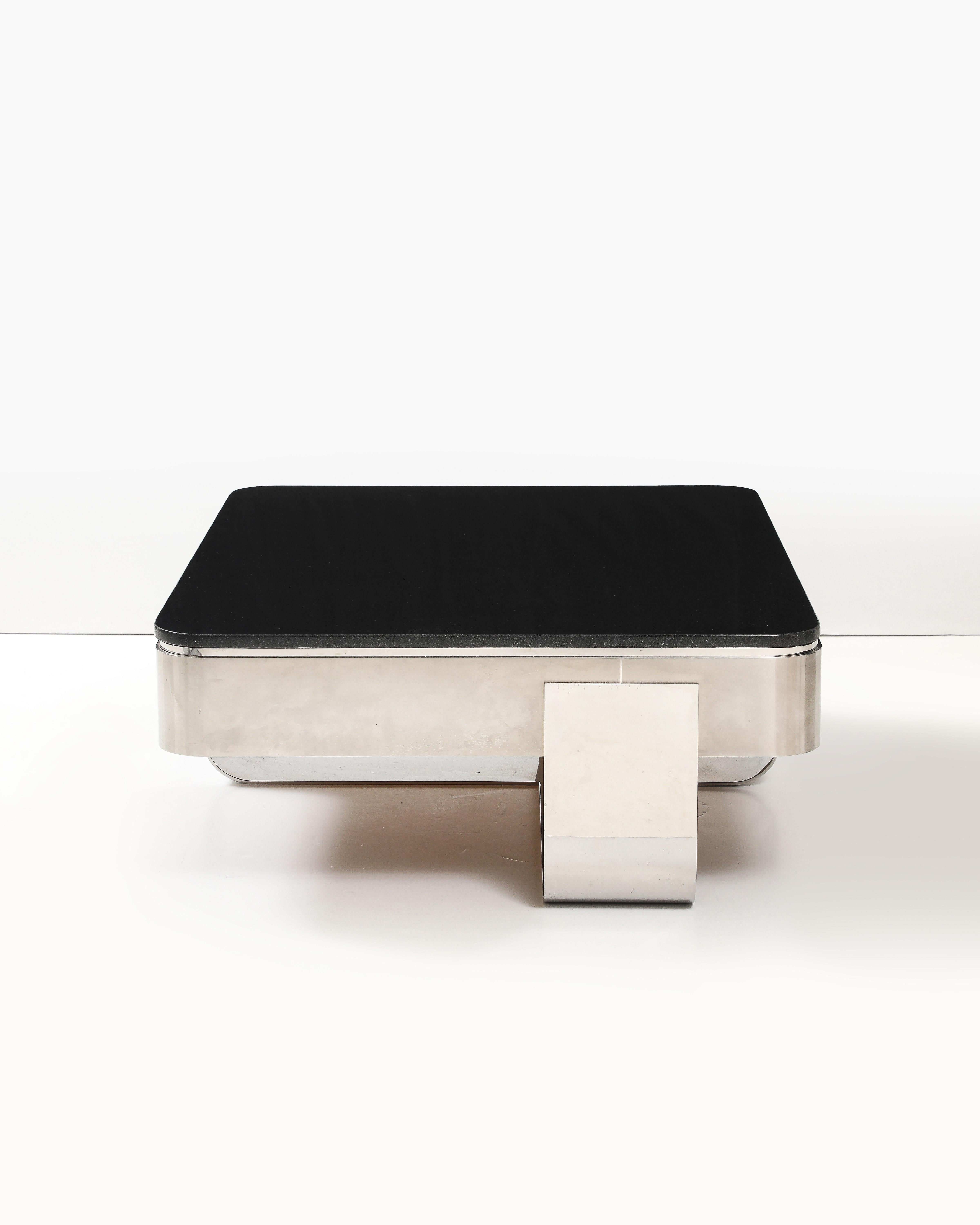 Polished Steel and Granite Coffee Table by Uira Grayboff for Brueton, USA, c. 1970