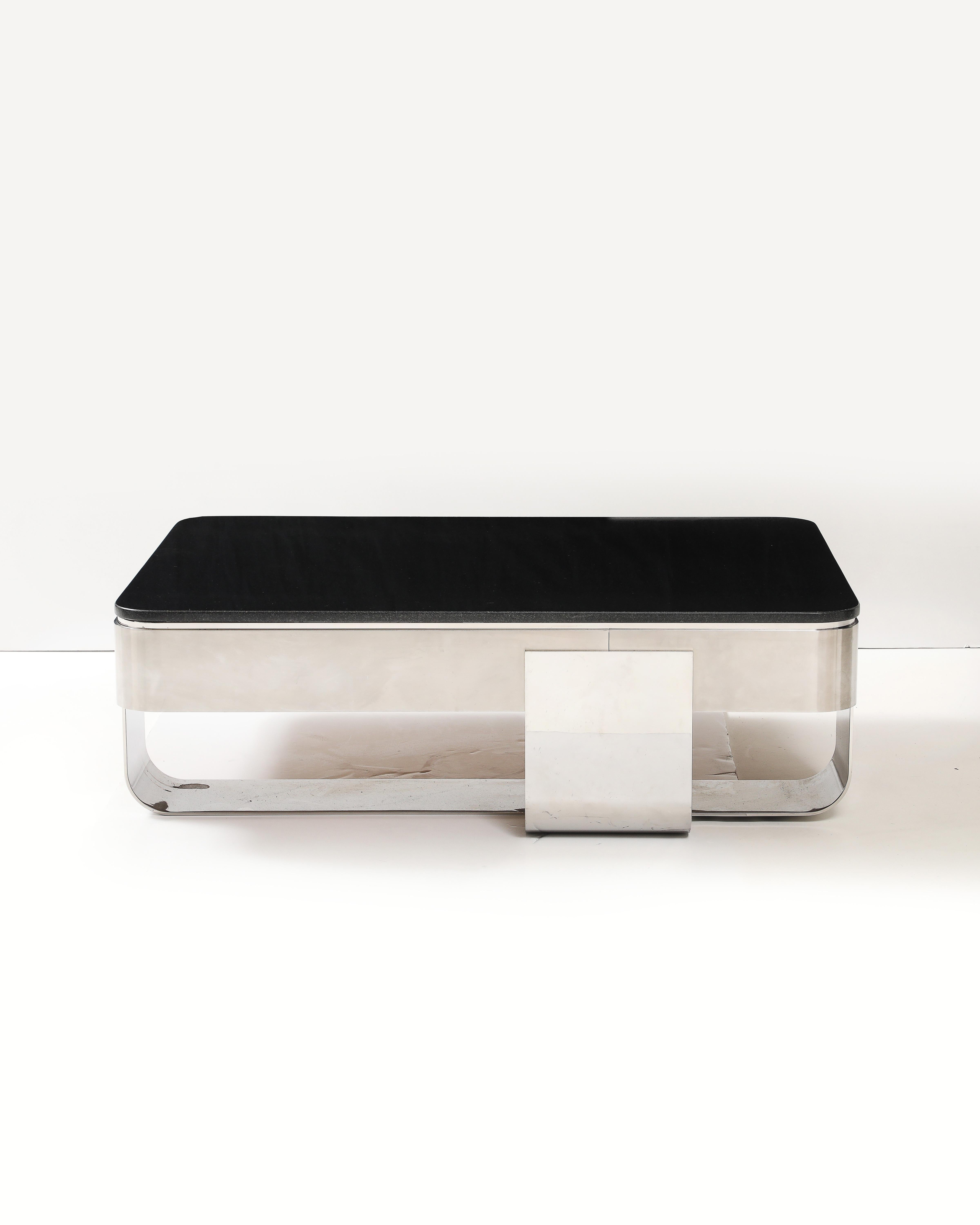 Modern Polished Steel and Granite Coffee Table by Uira Grayboff for Brueton, USA For Sale