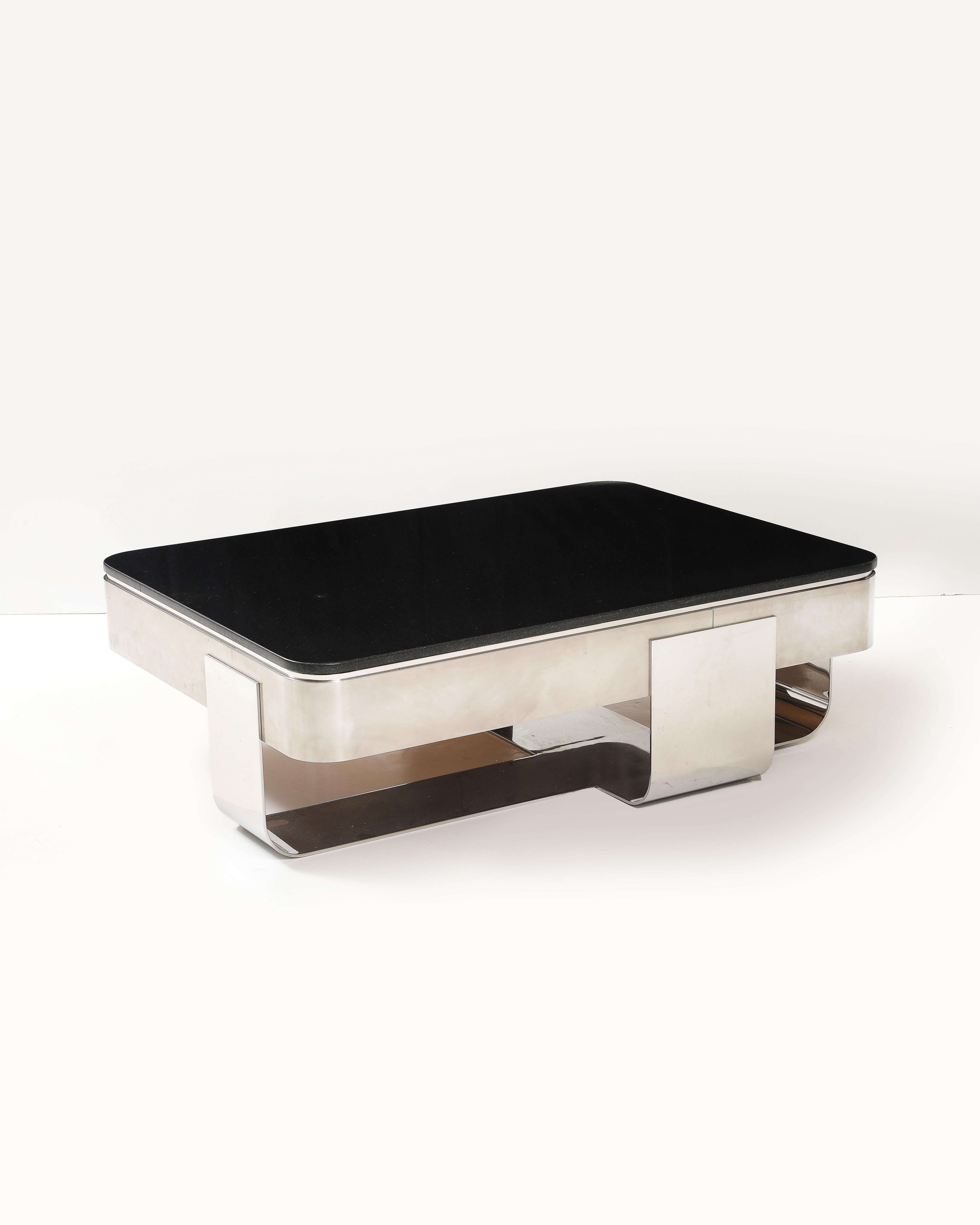 American Polished Steel and Granite Coffee Table by Uira Grayboff for Brueton, USA For Sale