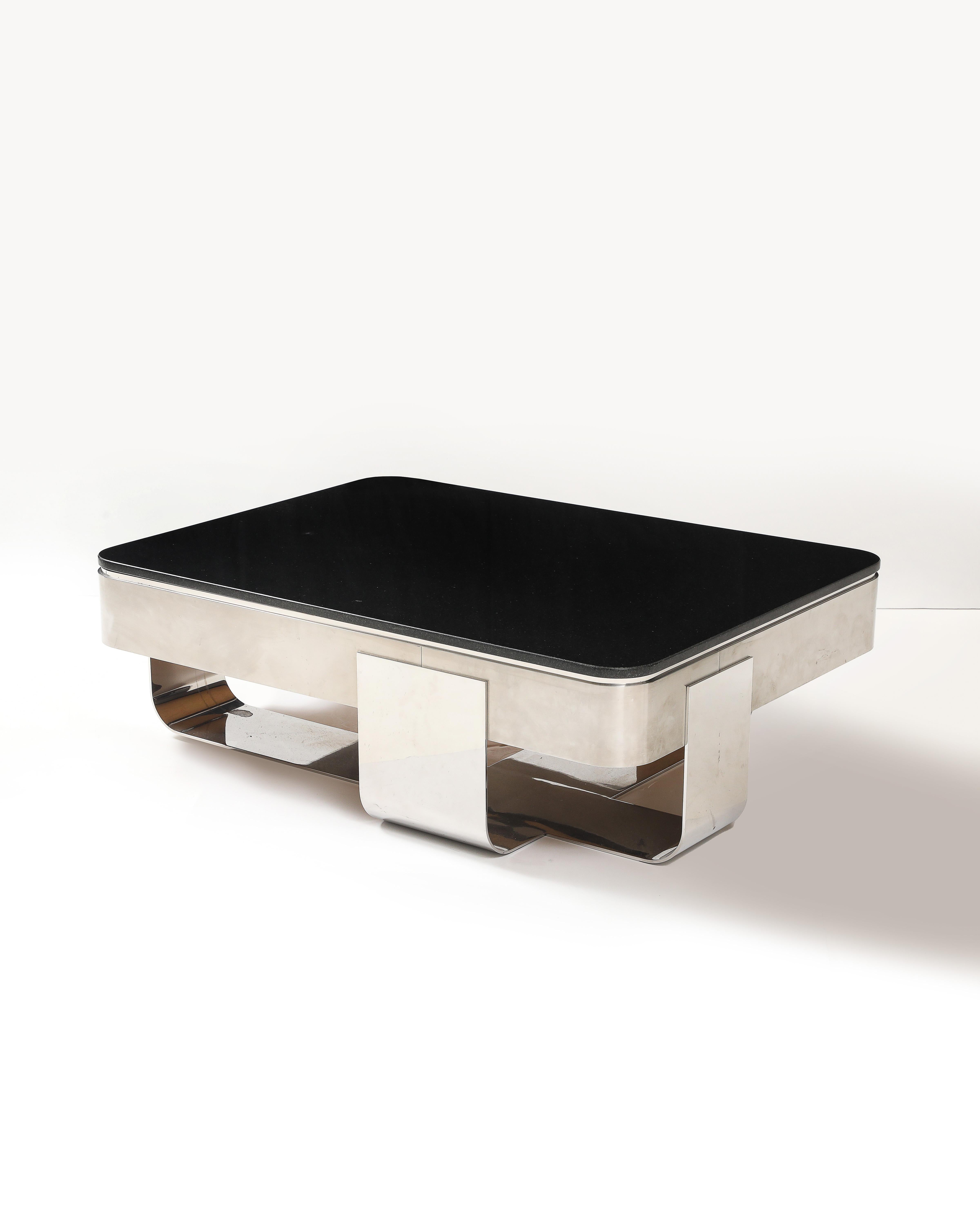 Late 20th Century Polished Steel and Granite Coffee Table by Uira Grayboff for Brueton, USA For Sale