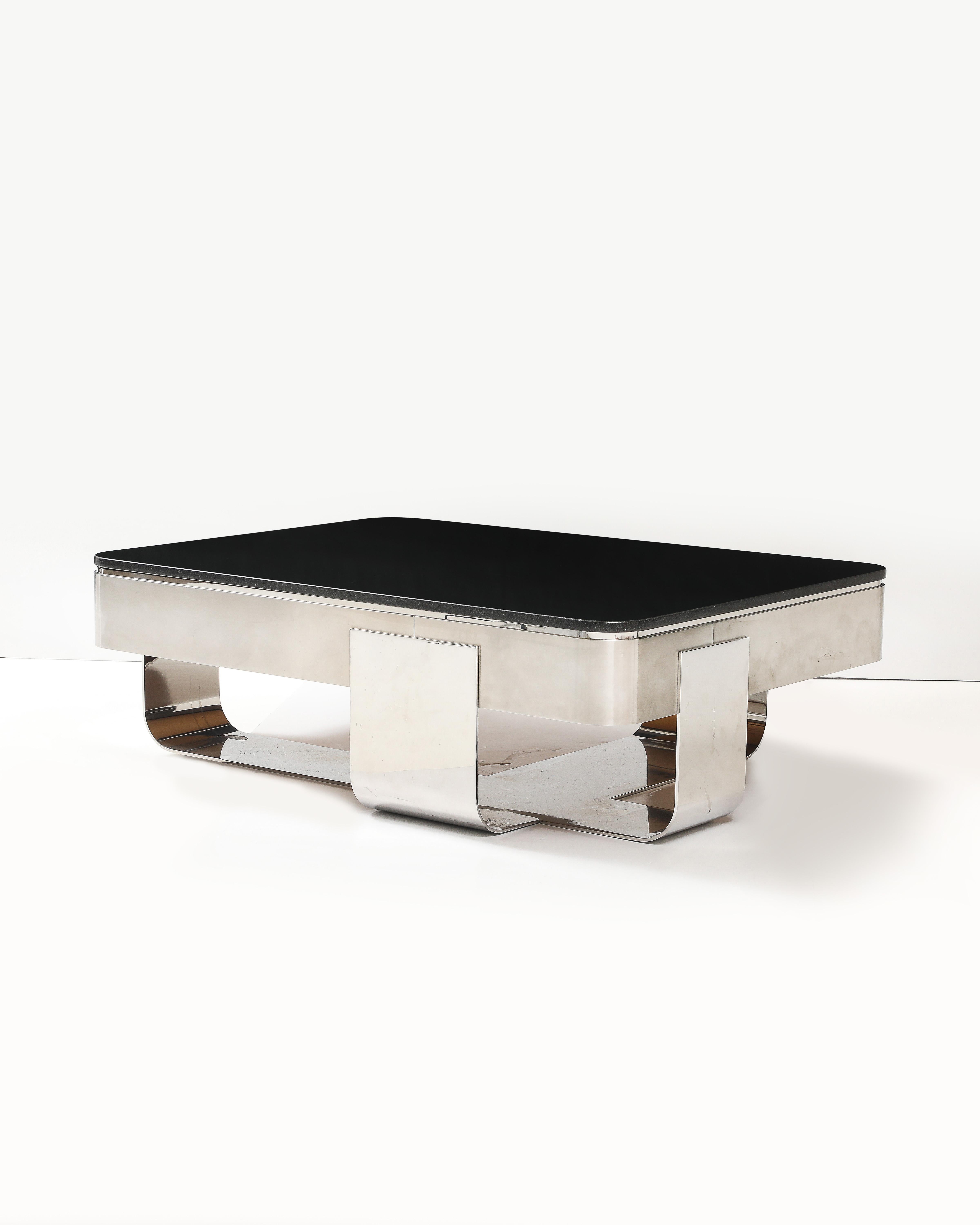 Polished Steel and Granite Coffee Table by Uira Grayboff for Brueton, USA For Sale 1