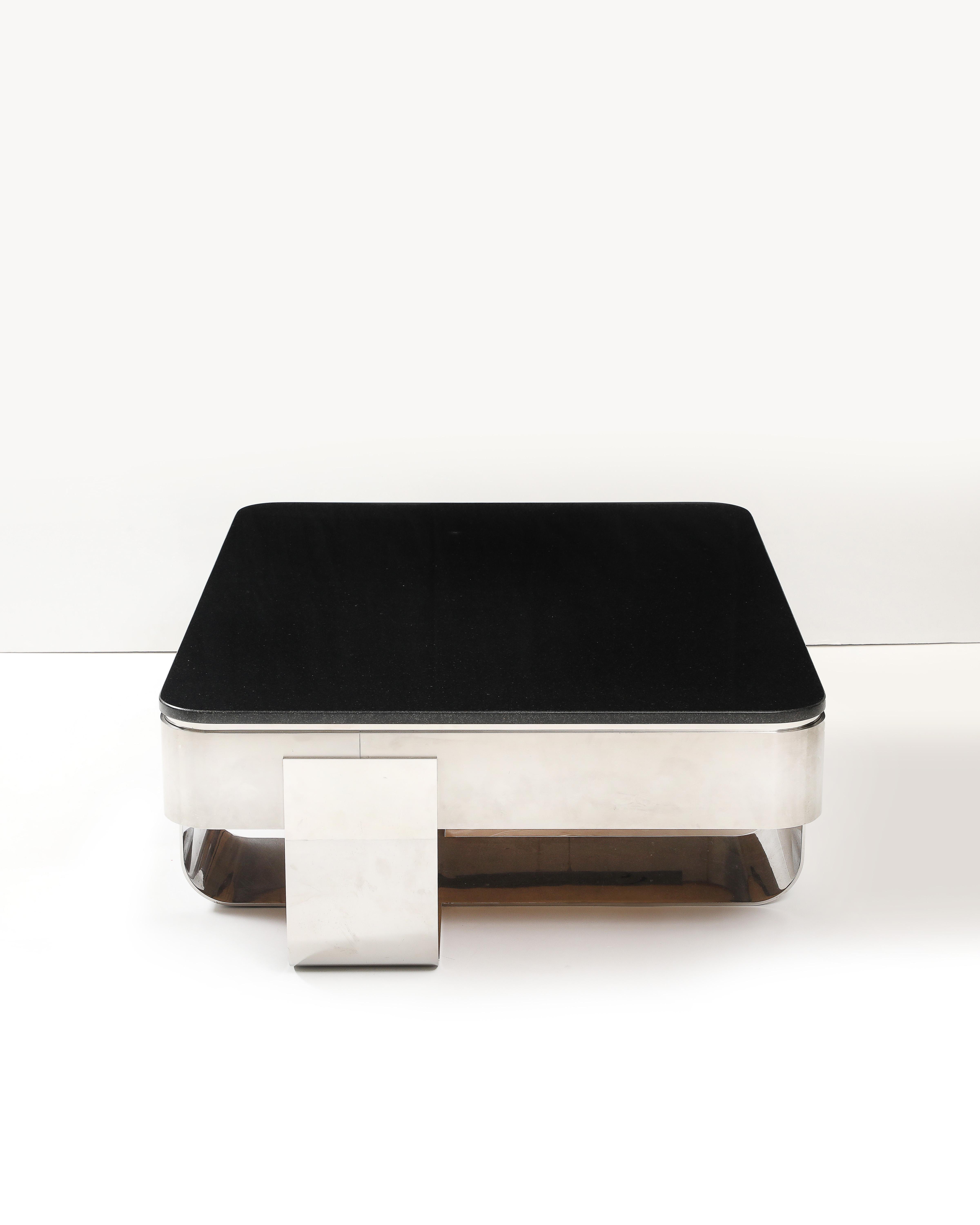 Polished Steel and Granite Coffee Table by Uira Grayboff for Brueton, USA For Sale 2
