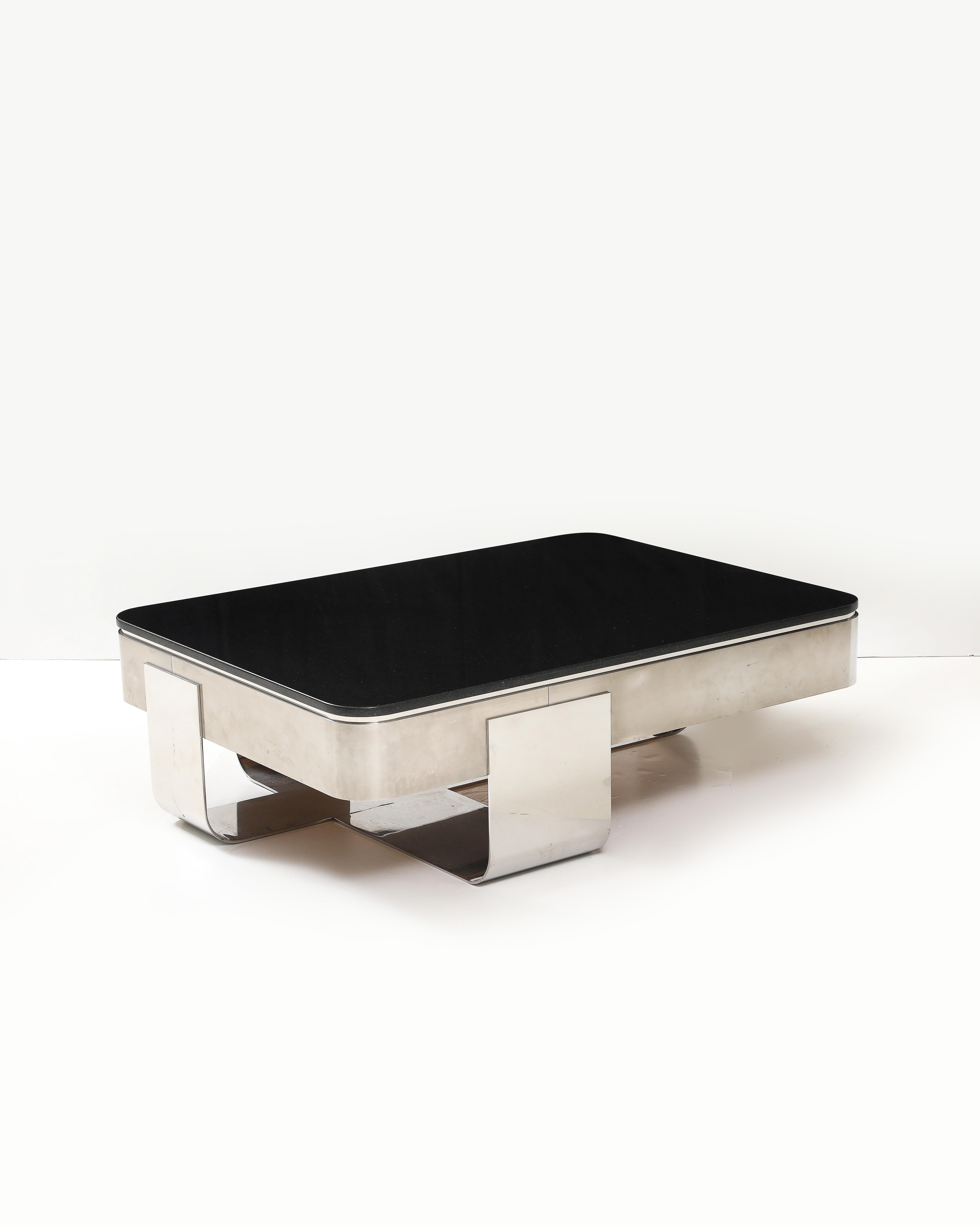 Polished Steel and Granite Coffee Table by Uira Grayboff for Brueton, USA For Sale 3