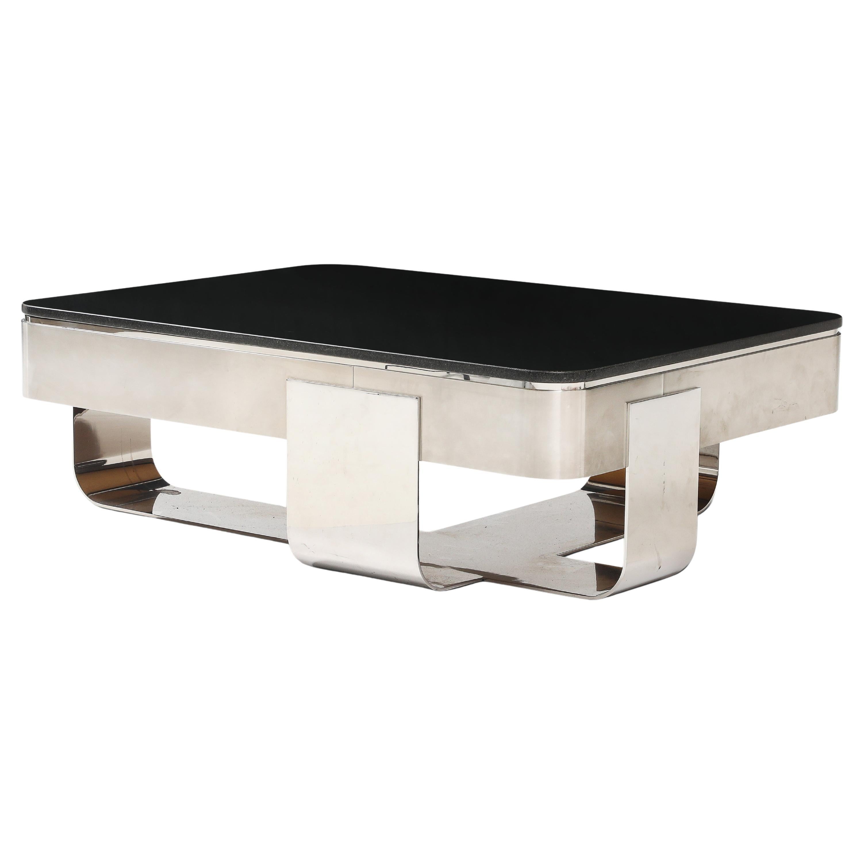 Polished Steel and Granite Coffee Table by Uira Grayboff for Brueton, USA For Sale