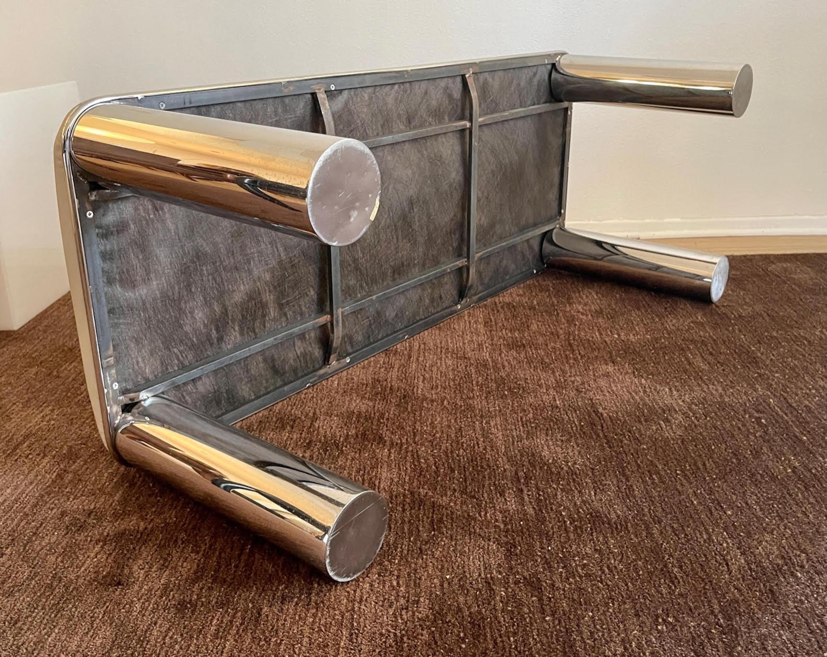 Polished Steel and Leather Bench In Excellent Condition For Sale In Los Angeles, CA