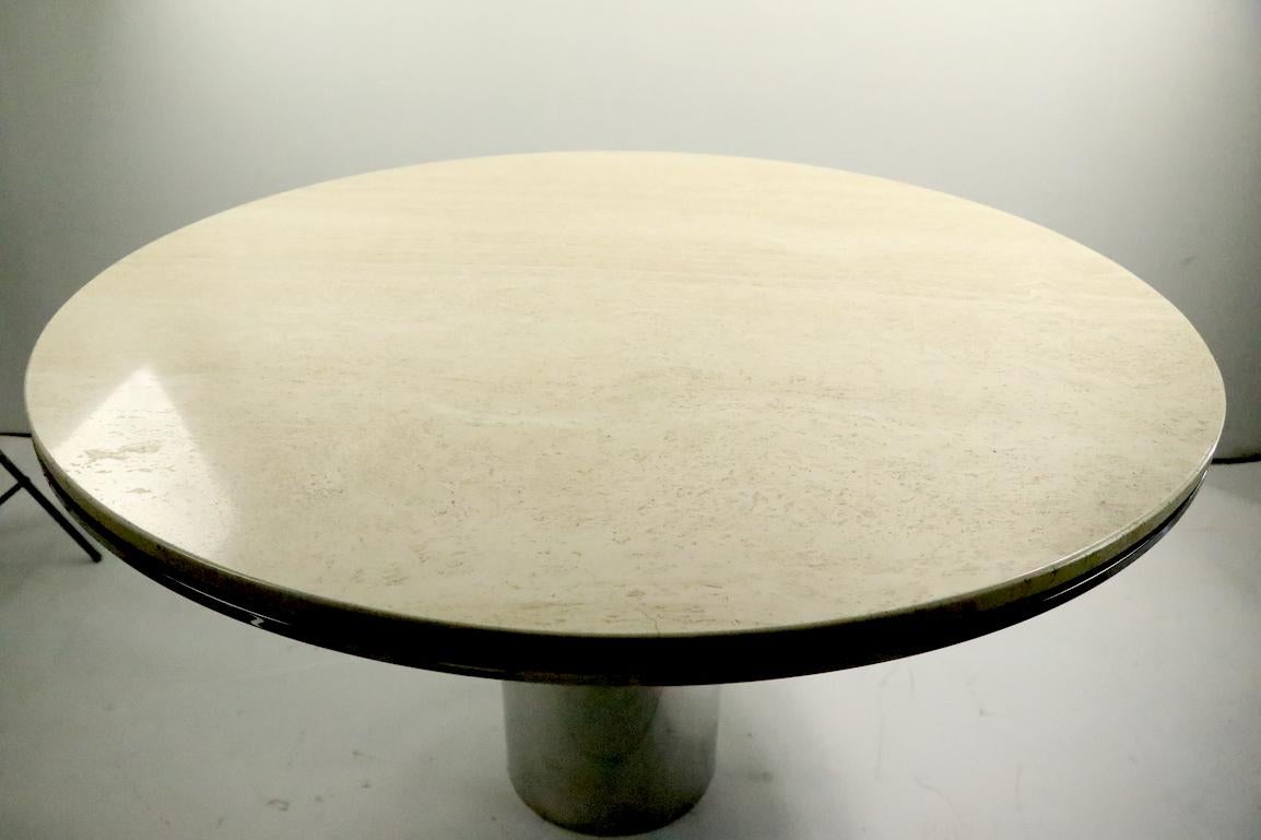 International Style Polished Steel and Marble Anello Dining Table by Brueton