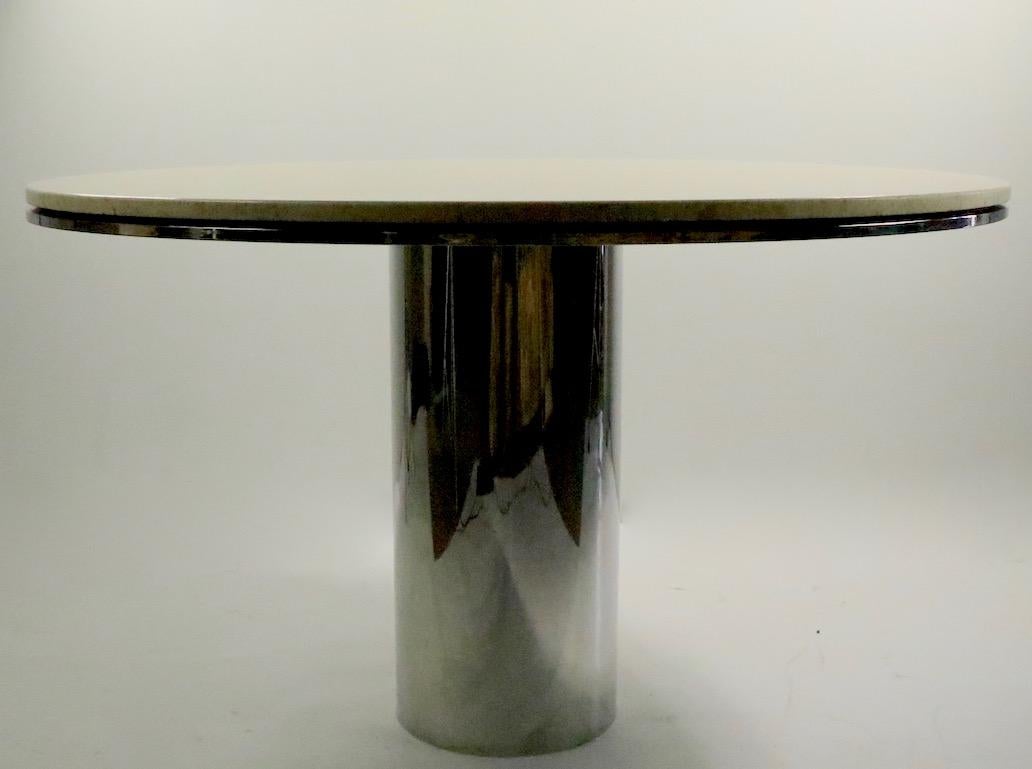 American Polished Steel and Marble Anello Dining Table by Brueton