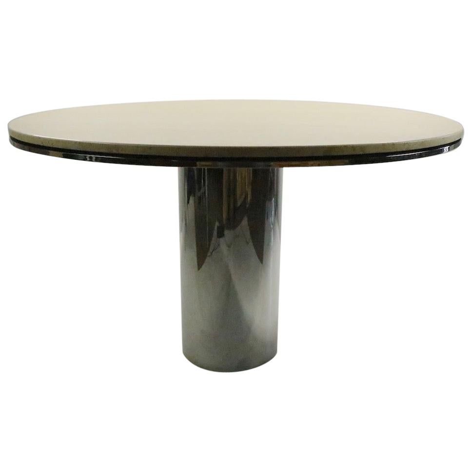 Polished Steel and Marble Anello Dining Table by Brueton