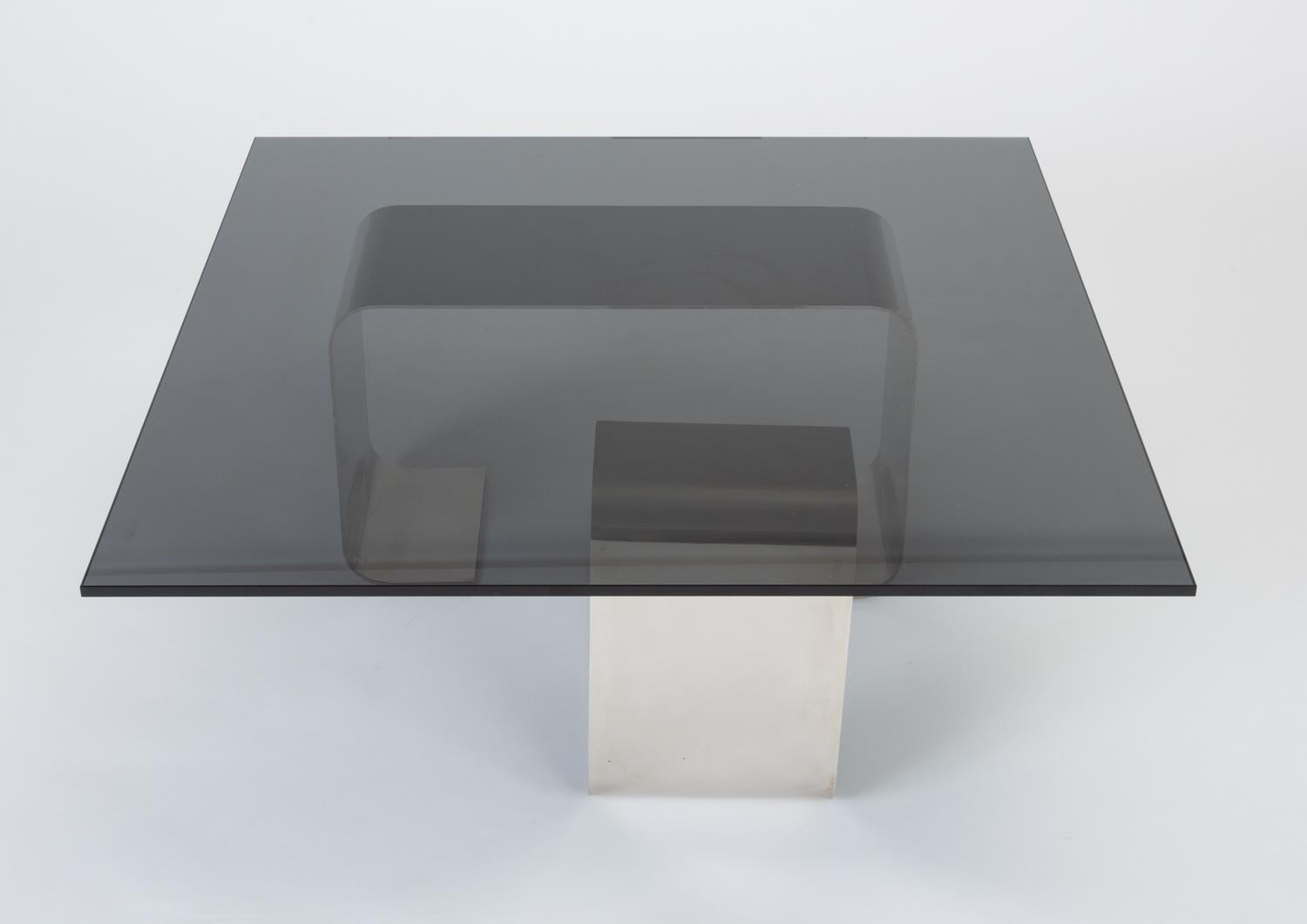 Polished Steel and Smoked Glass Coffee Table by François Monnet for Kappa 3