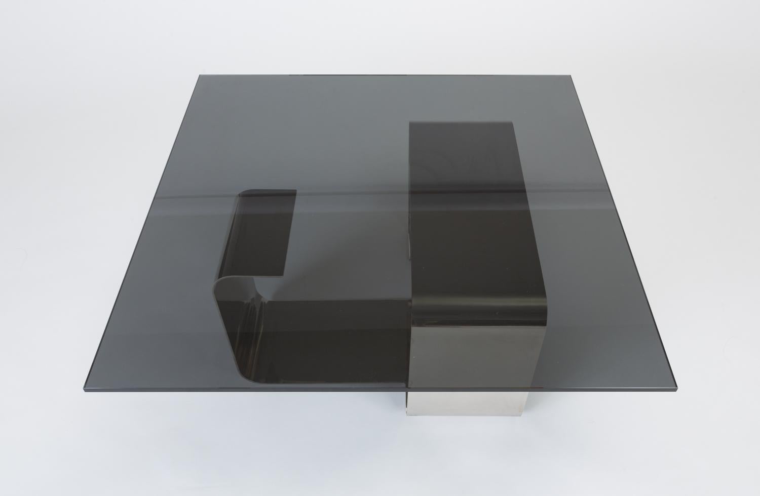Polished Steel and Smoked Glass Coffee Table by François Monnet for Kappa 4