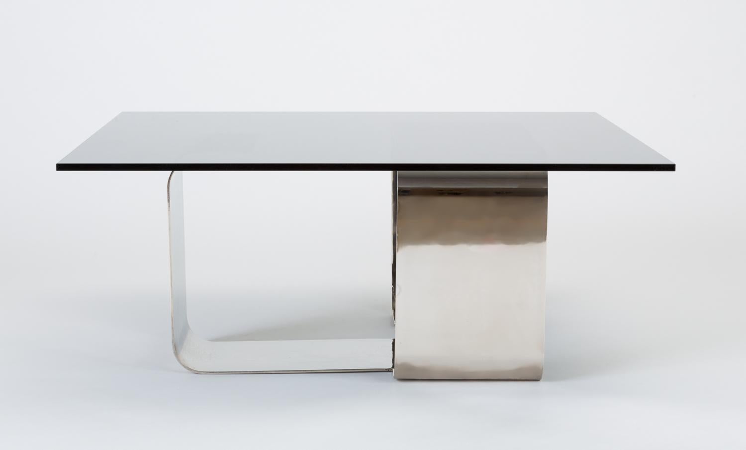 Polished Steel and Smoked Glass Coffee Table by François Monnet for Kappa 5